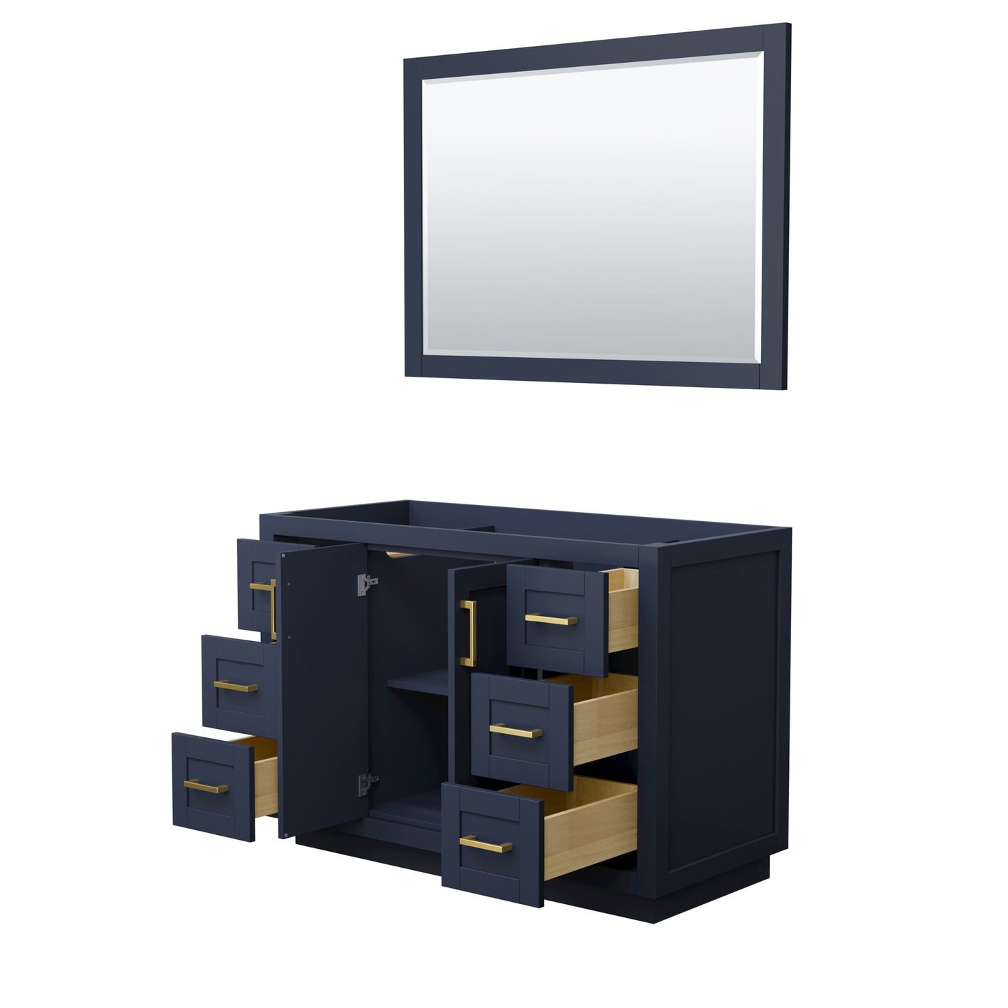 Miranda 48" Single Vanity in Dark Blue, No Top, Bruished Gold Trim, 46" Mirror