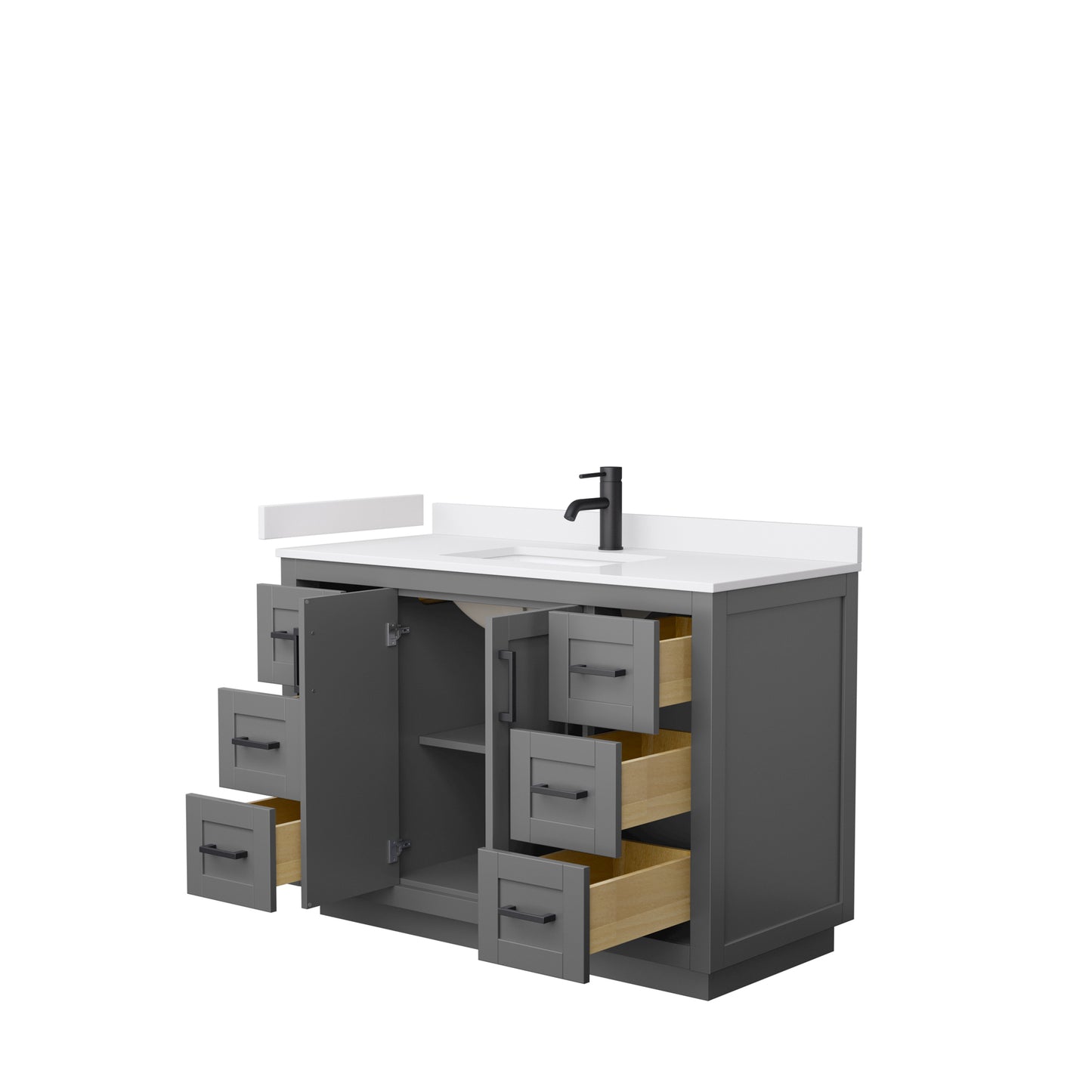 Miranda 48" Single Vanity in Dark Gray, White Cultured Marble Top, Black Trim