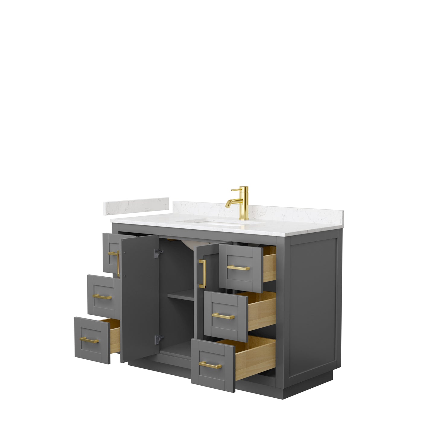 Miranda 48" Single Vanity in Dark Gray, Carrara Cultured Marble Top, Gold Trim