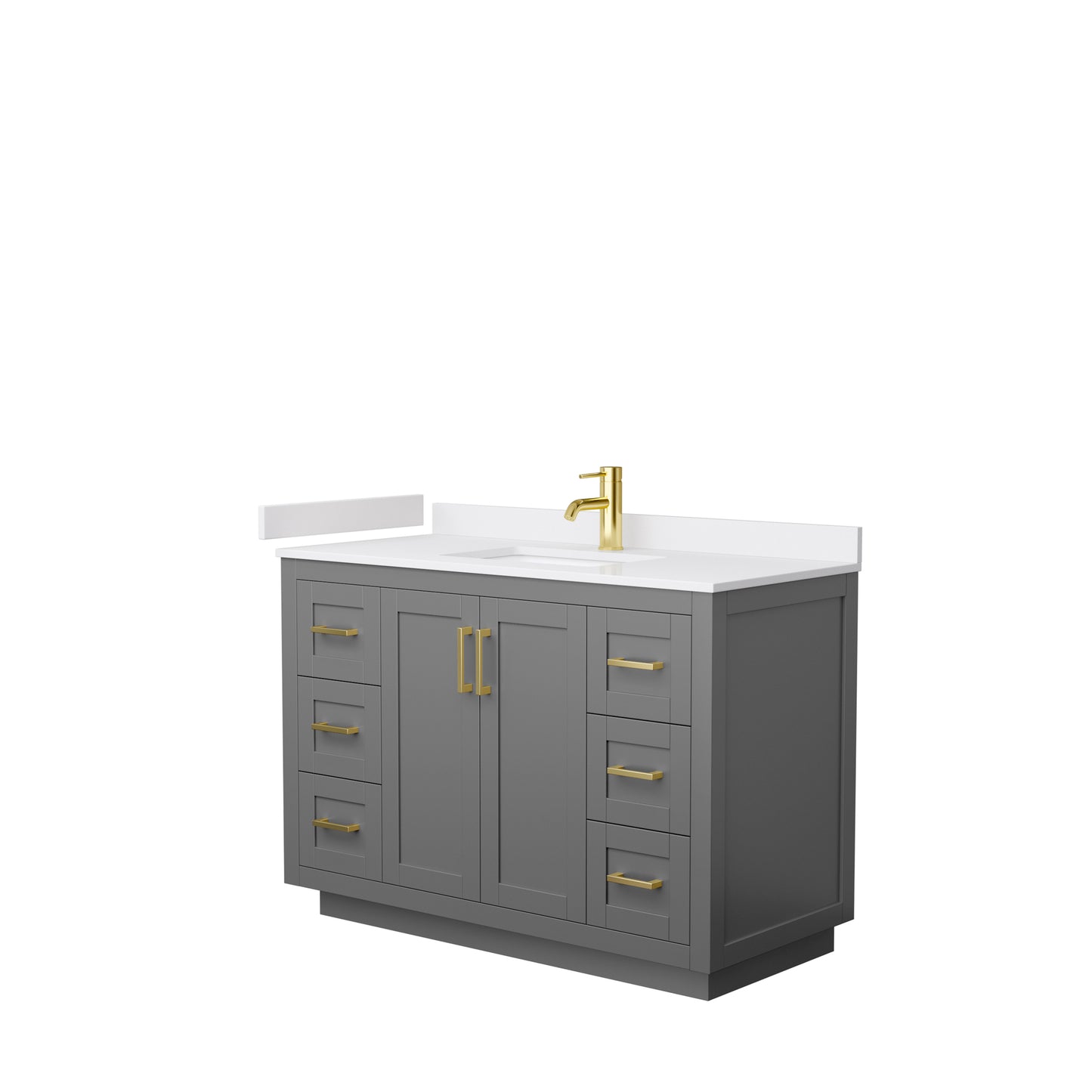 Miranda 48" Single Vanity in Dark Gray, White Cultured Marble Top, Gold Trim
