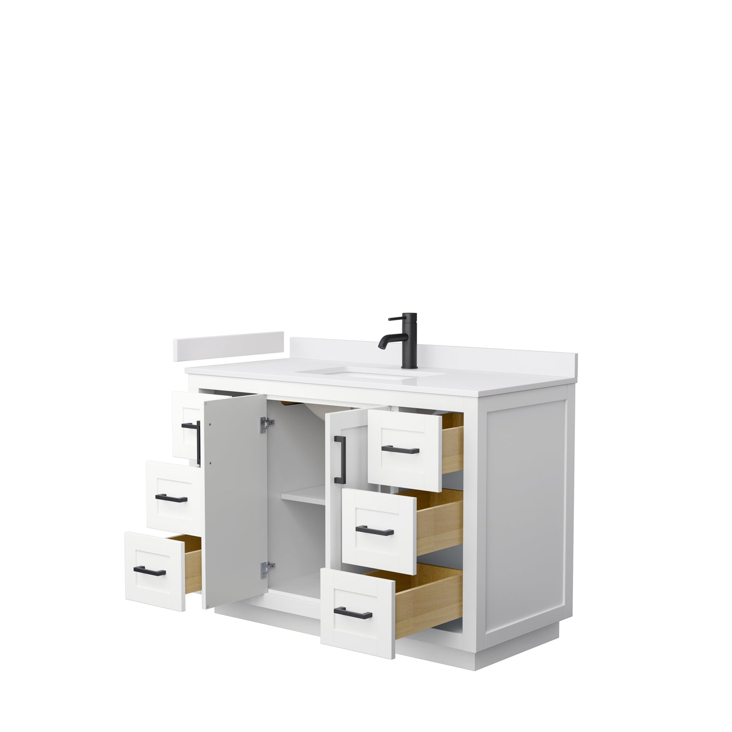 Miranda 48" Single Vanity in White, White Cultured Marble Top, Black Trim