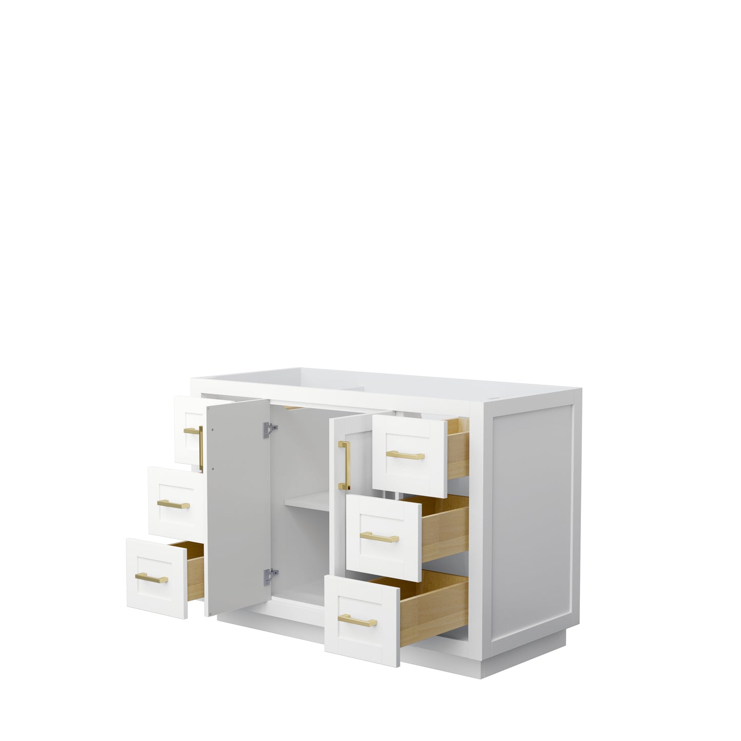 Miranda 48" Single Vanity in White, No Top, No Sink, Brushed Gold Trim