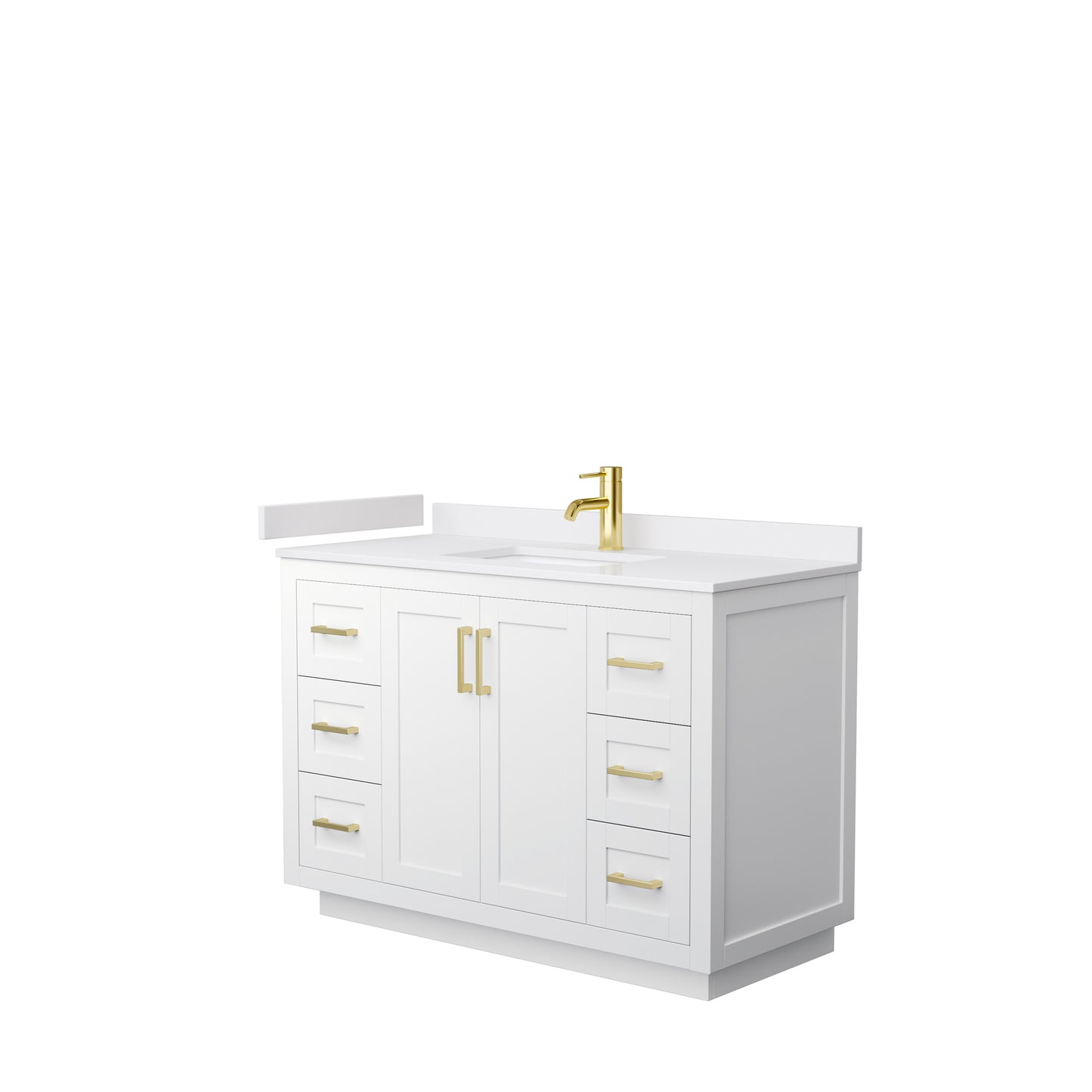 Miranda 48" Single Vanity in White, White Cultured Marble Top, Gold Trim