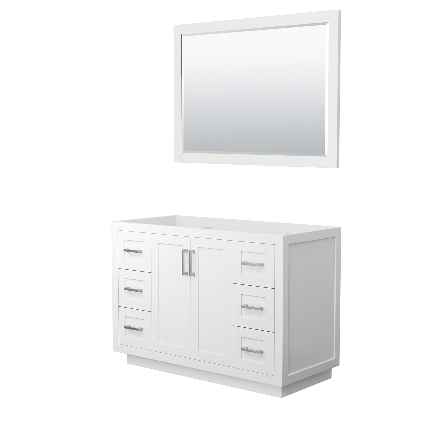 Miranda 48" Single Vanity in White, No Top, Bruished Nickel Trim, 46" Mirror