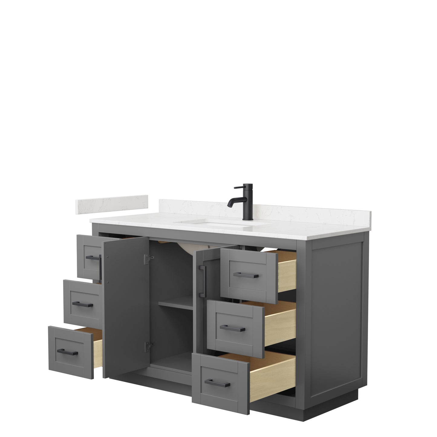 Miranda 54" Single Vanity in Dark Gray, Carrara Cultured Marble Top, Black Trim