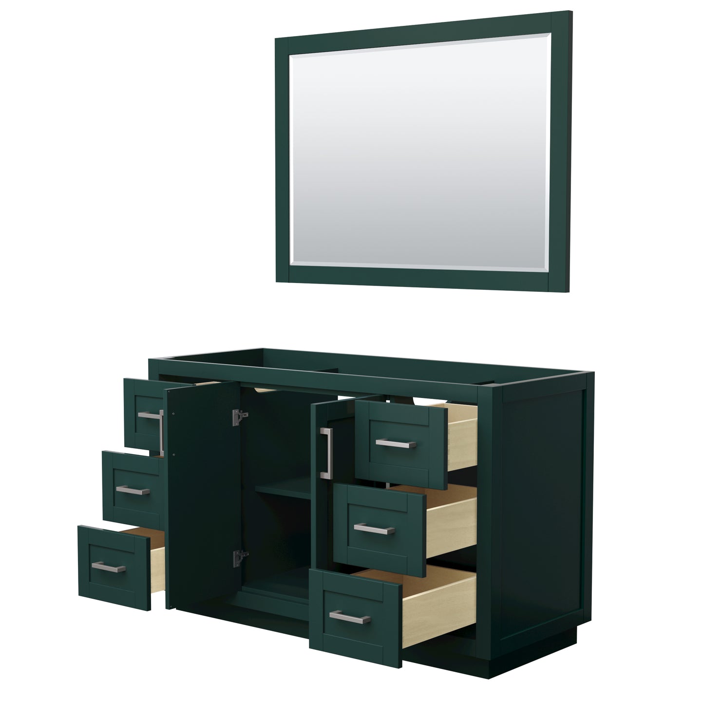 Miranda 54" Single Vanity in Green, No Top, Bruished Nickel Trim, 46" Mirror