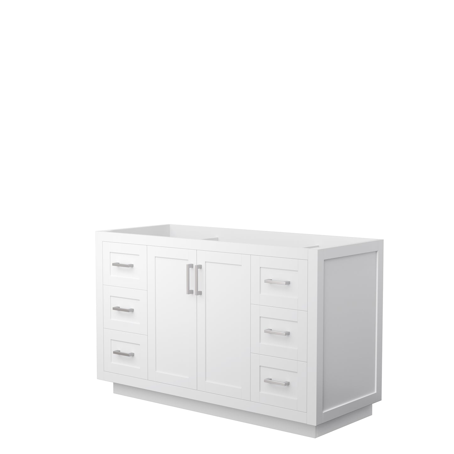 Miranda 54" Single Vanity in White, No Top, No Sink, Brushed Nickel Trim