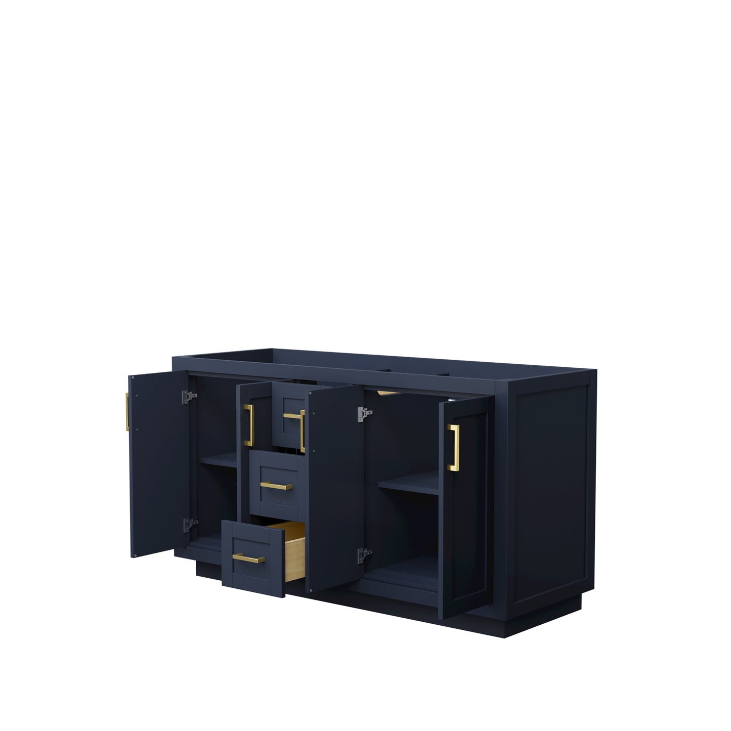 Miranda 60" Double Vanity in Dark Blue, No Top, No Sink, Brushed Gold Trim