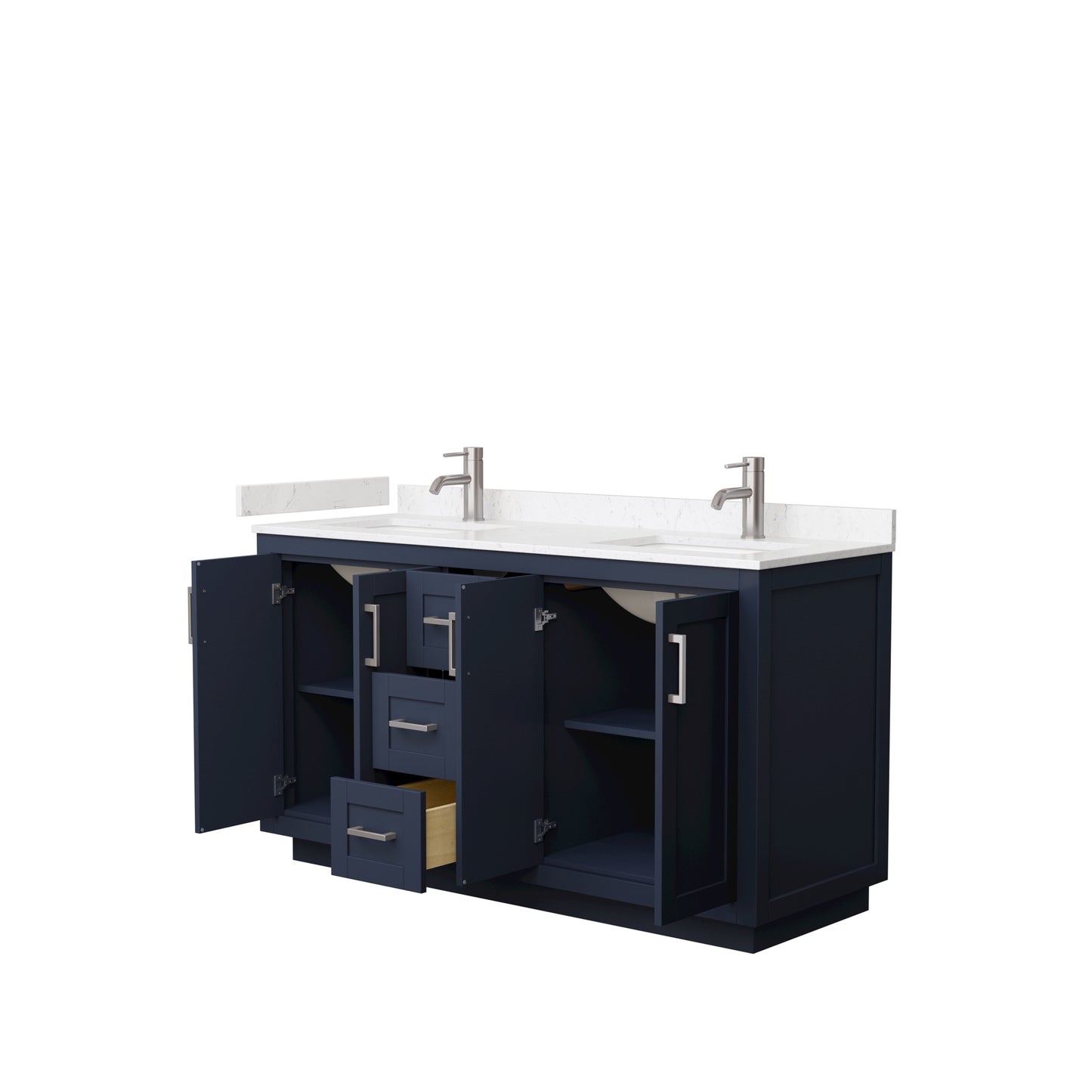 Miranda 60" Double Vanity in Dark Blue, Carrara Cultured Marble Top, Nickel Trim