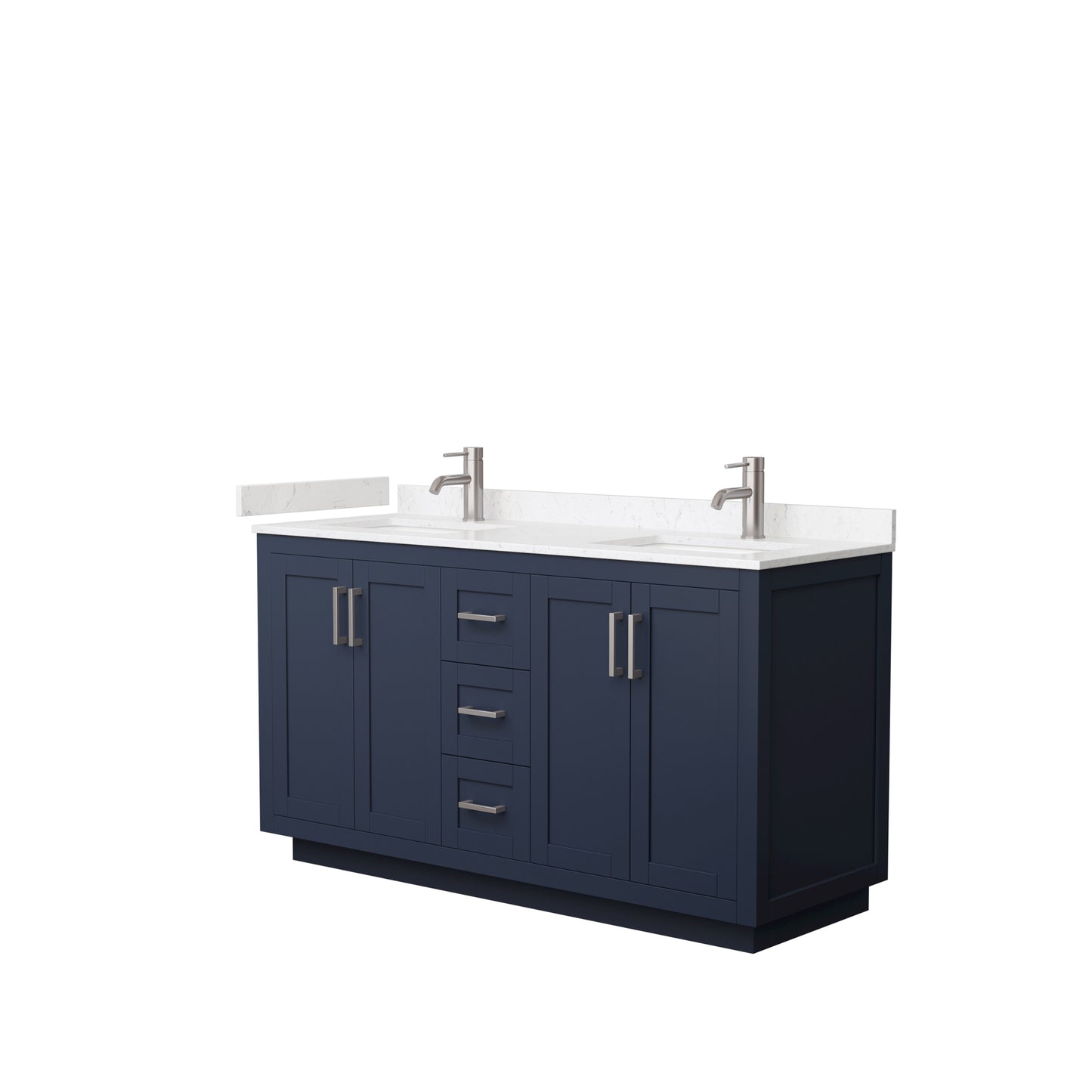 Miranda 60" Double Vanity in Dark Blue, Carrara Cultured Marble Top, Nickel Trim