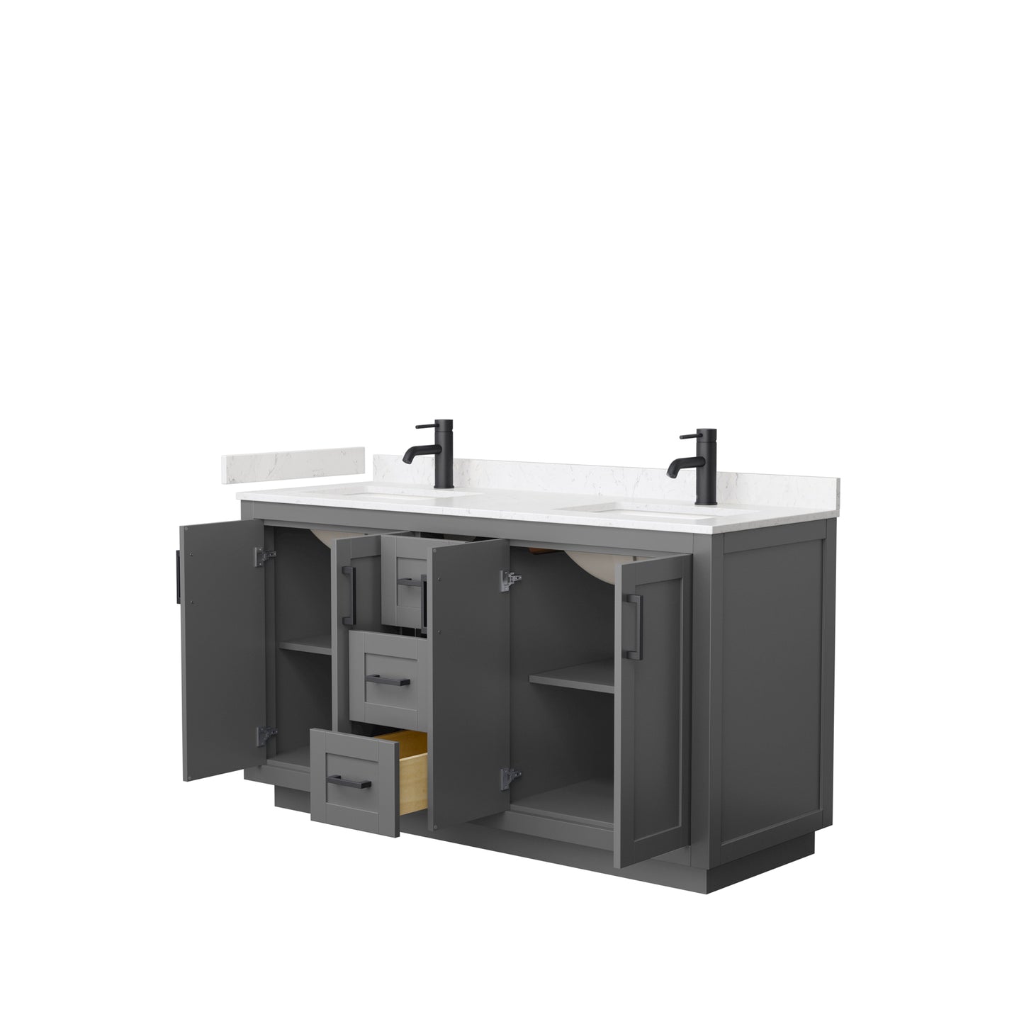 Miranda 60" Double Vanity in Dark Gray, Carrara Cultured Marble Top, Black Trim