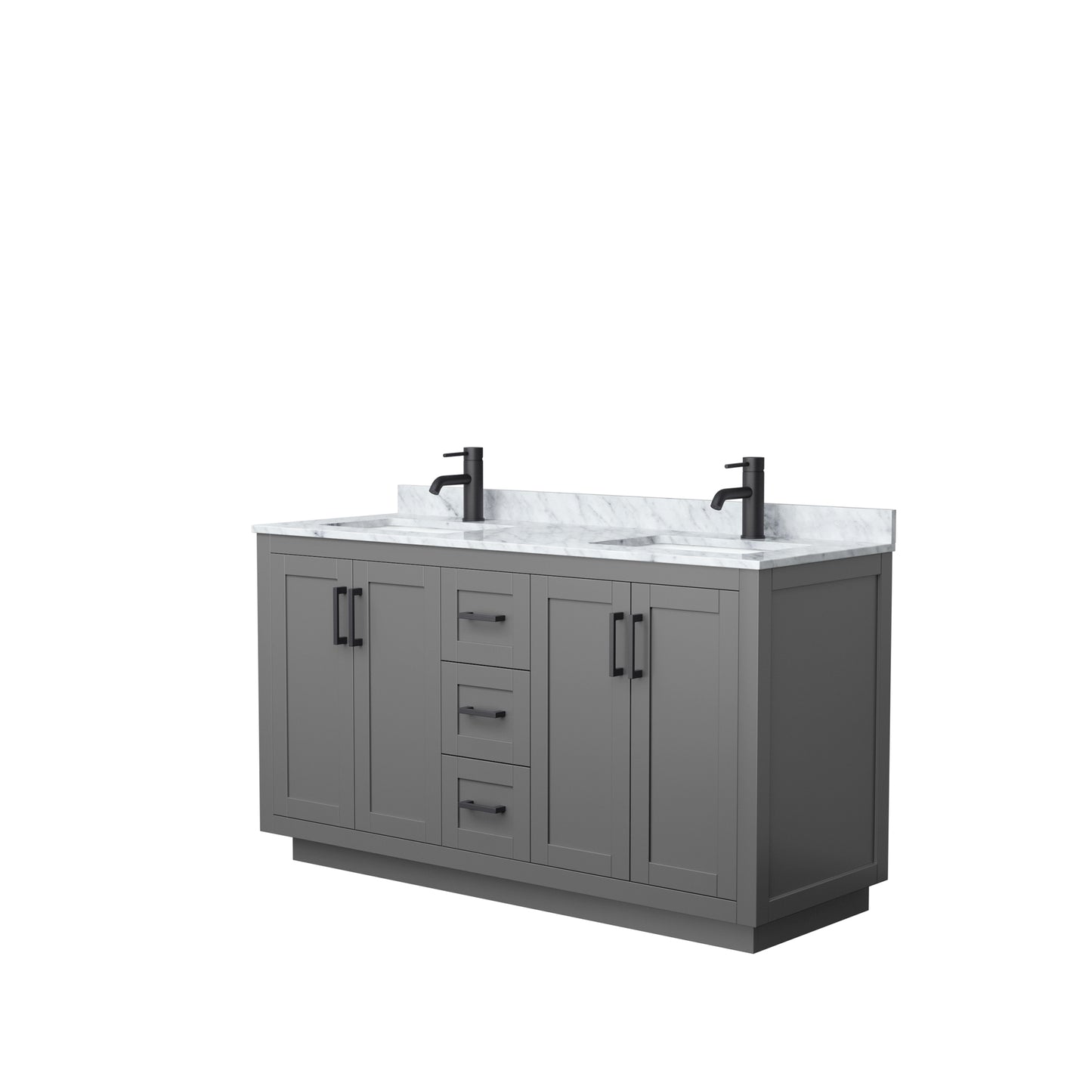 Miranda 60" Double Vanity in Dark Gray, Top, Square Sinks, Matte Black Trim