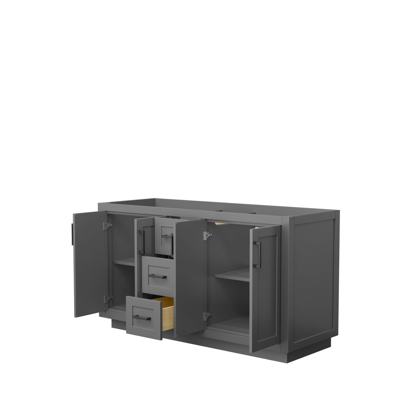 Miranda 60" Double Vanity in Dark Gray, No Top, No Sink, Matte Black Trim