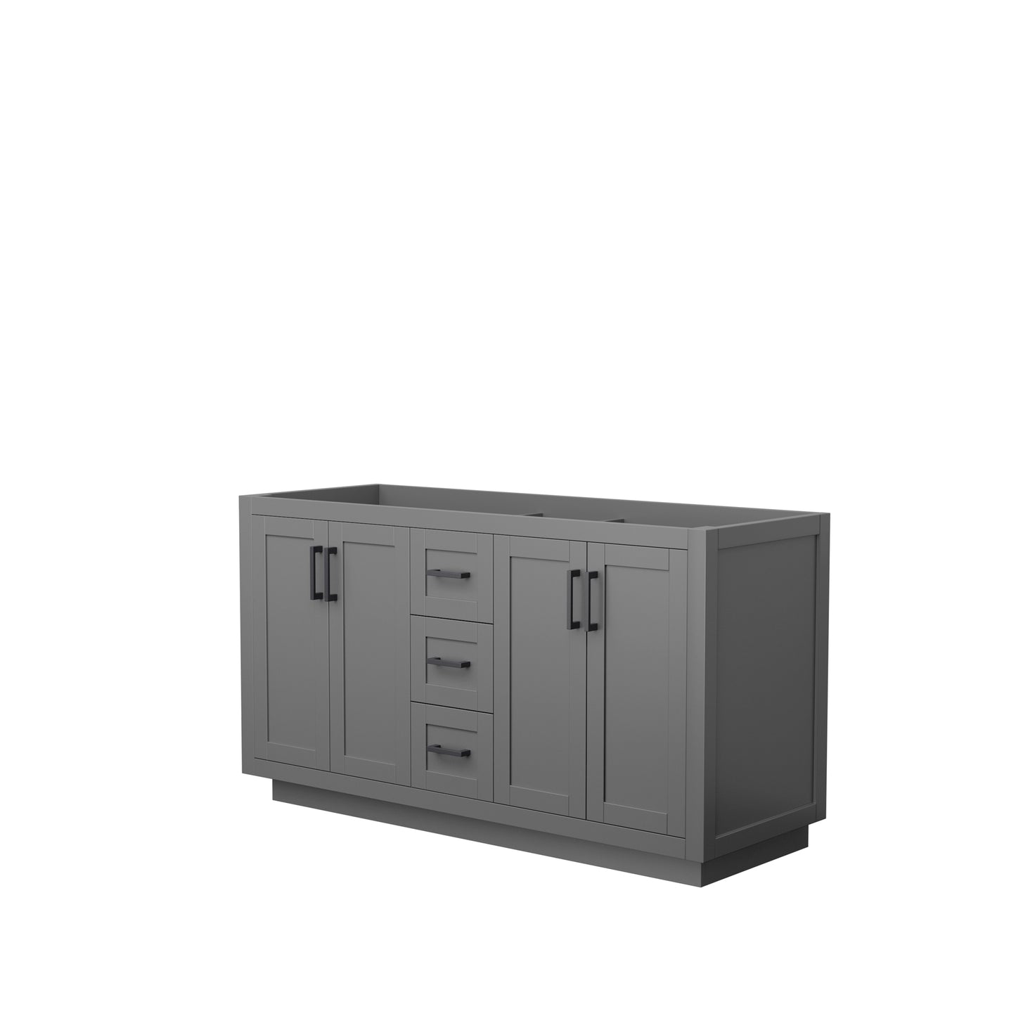 Miranda 60" Double Vanity in Dark Gray, No Top, No Sink, Matte Black Trim