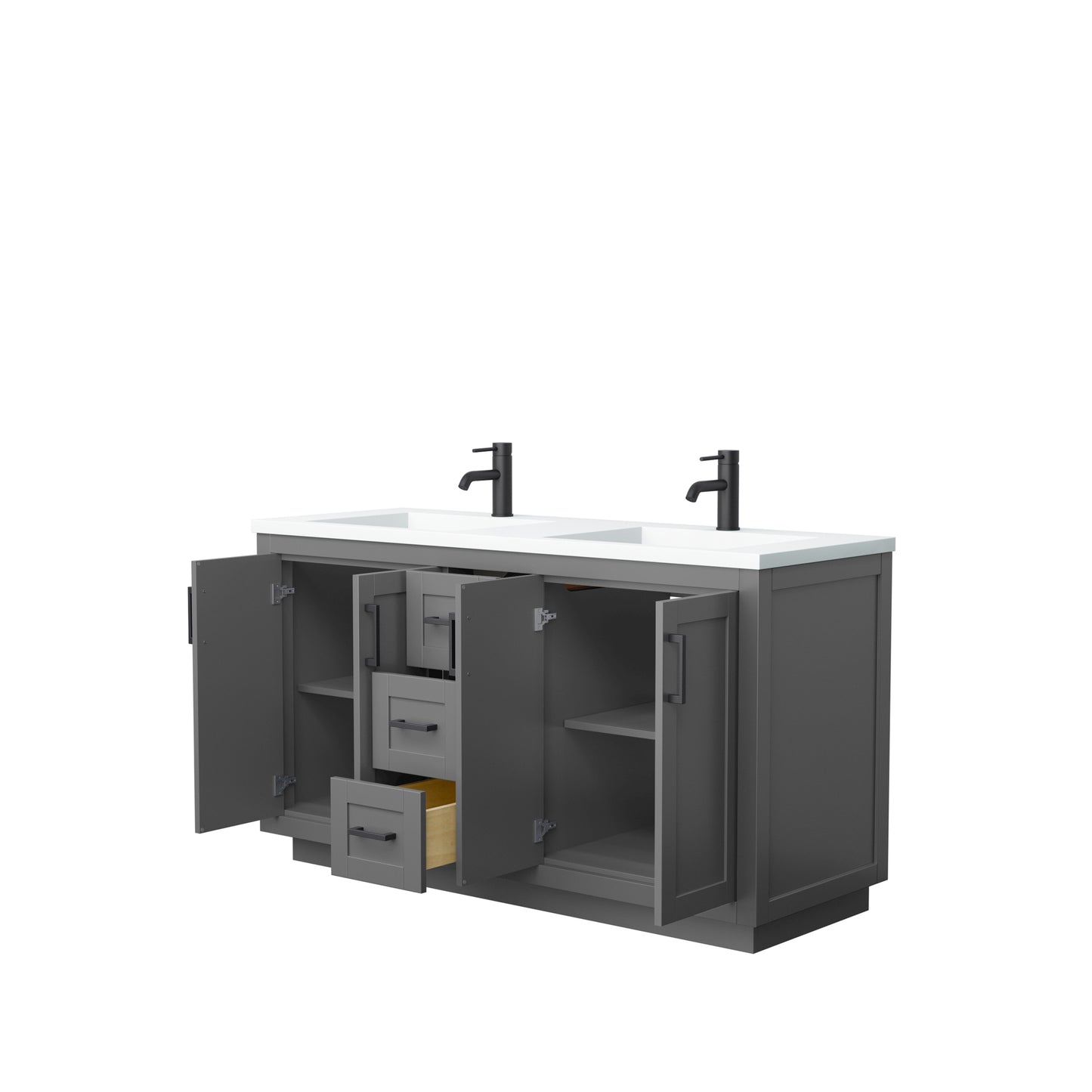 Miranda 60" Double Vanity in Dark Gray, 1.25" White Top, Integrated Black Trim
