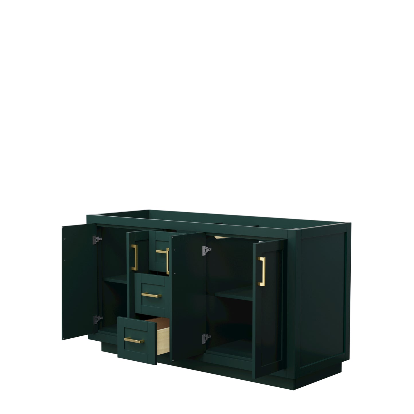 Miranda 60" Double Vanity in Green, No Top, No Sink, Brushed Gold Trim