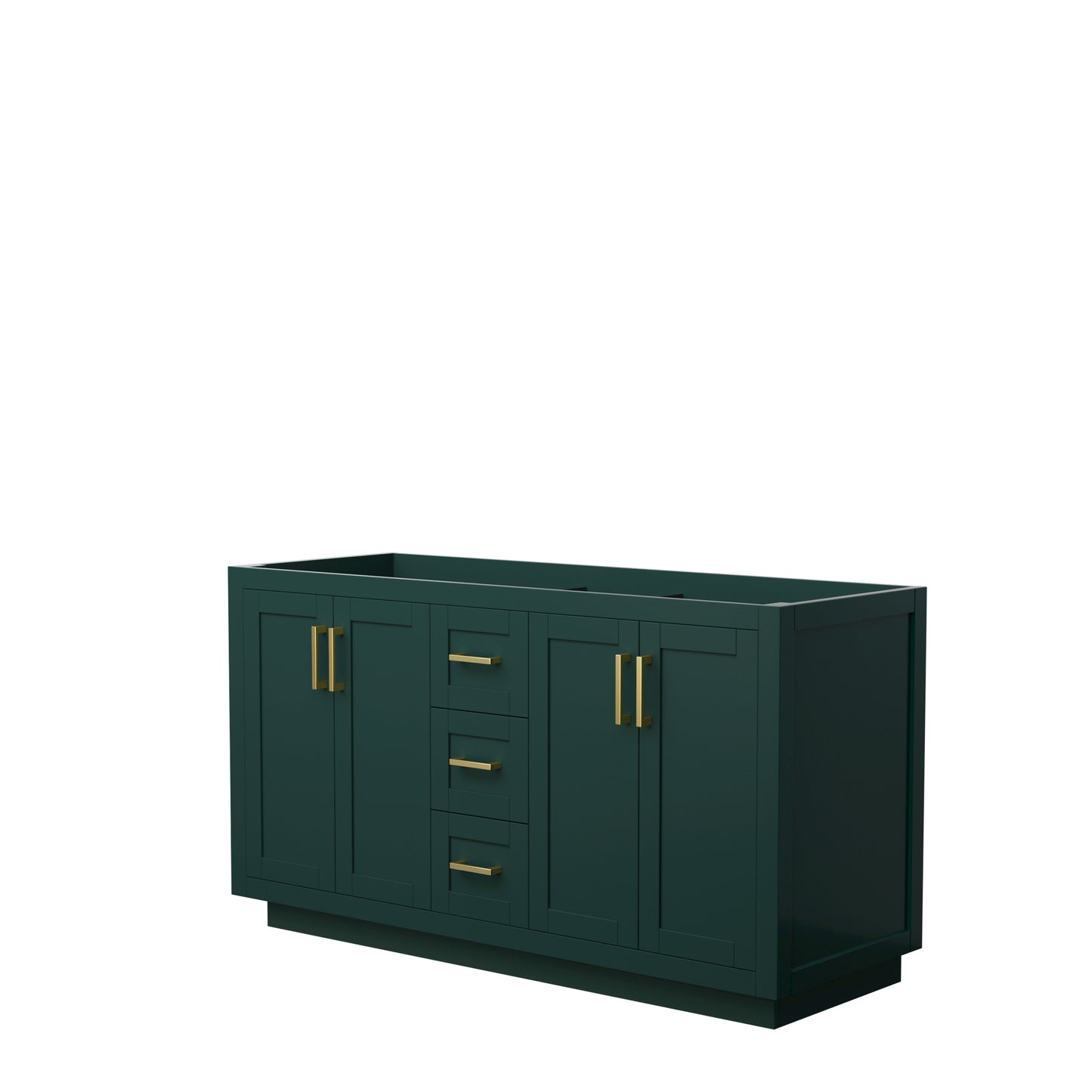 Miranda 60" Double Vanity in Green, No Top, No Sink, Brushed Gold Trim
