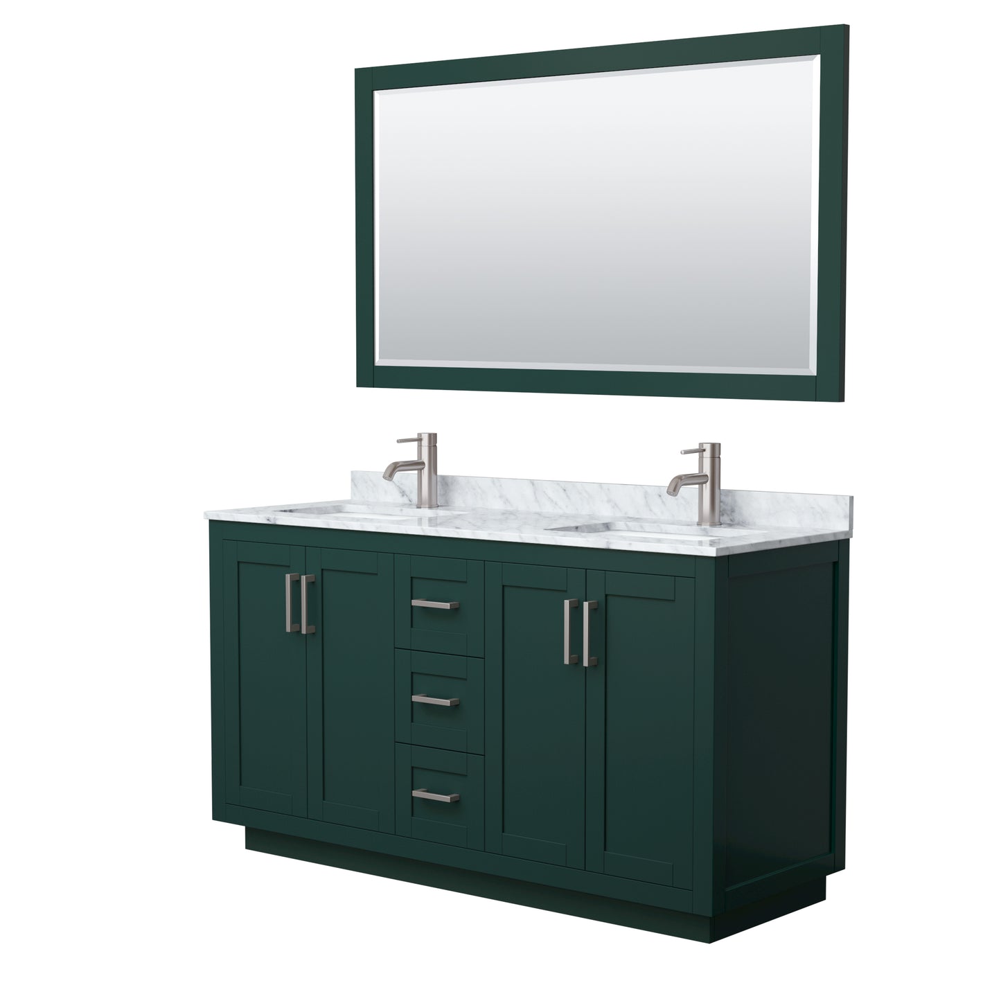 Miranda 60" Double Vanity in Green, Top, Square Brushed Nickel Trim, 58" Mirror