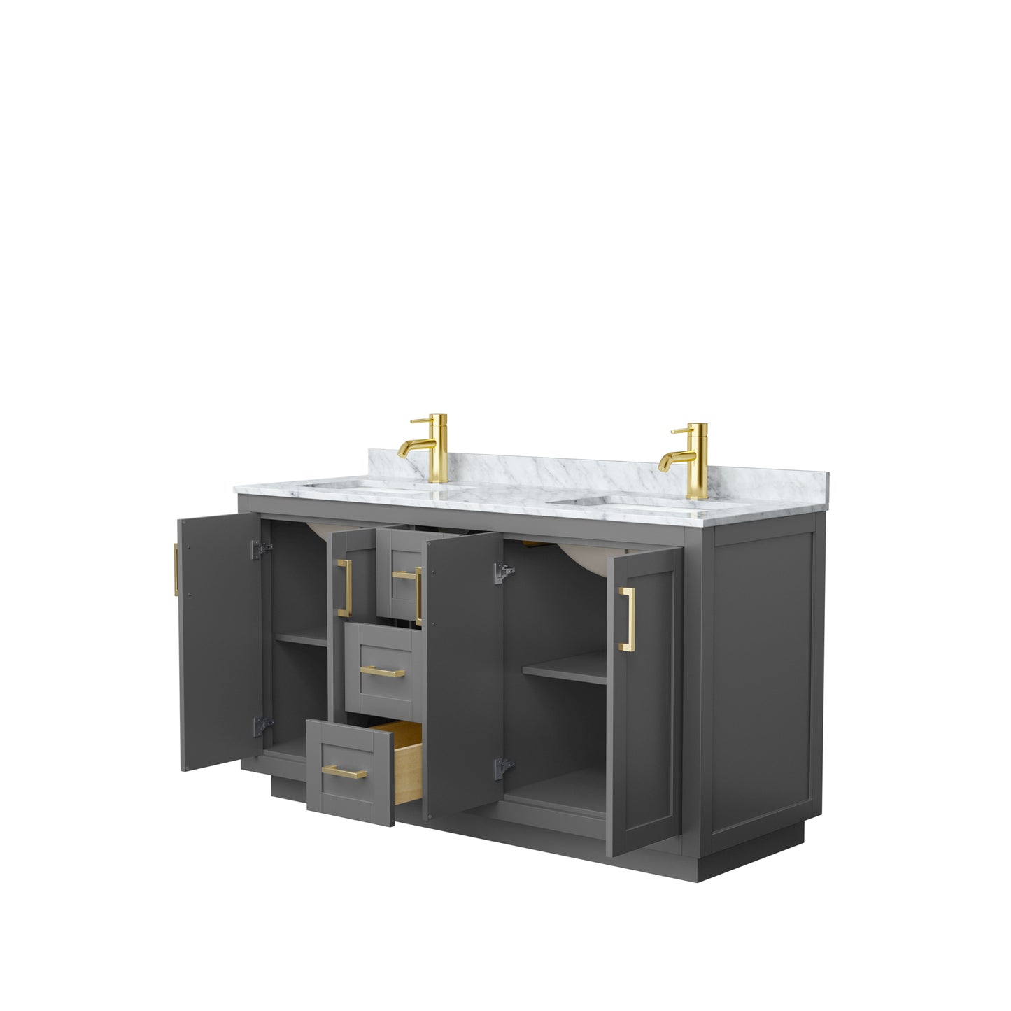 Miranda 60" Double Vanity in Dark Gray, Top, Square Sinks, Brushed Gold Trim