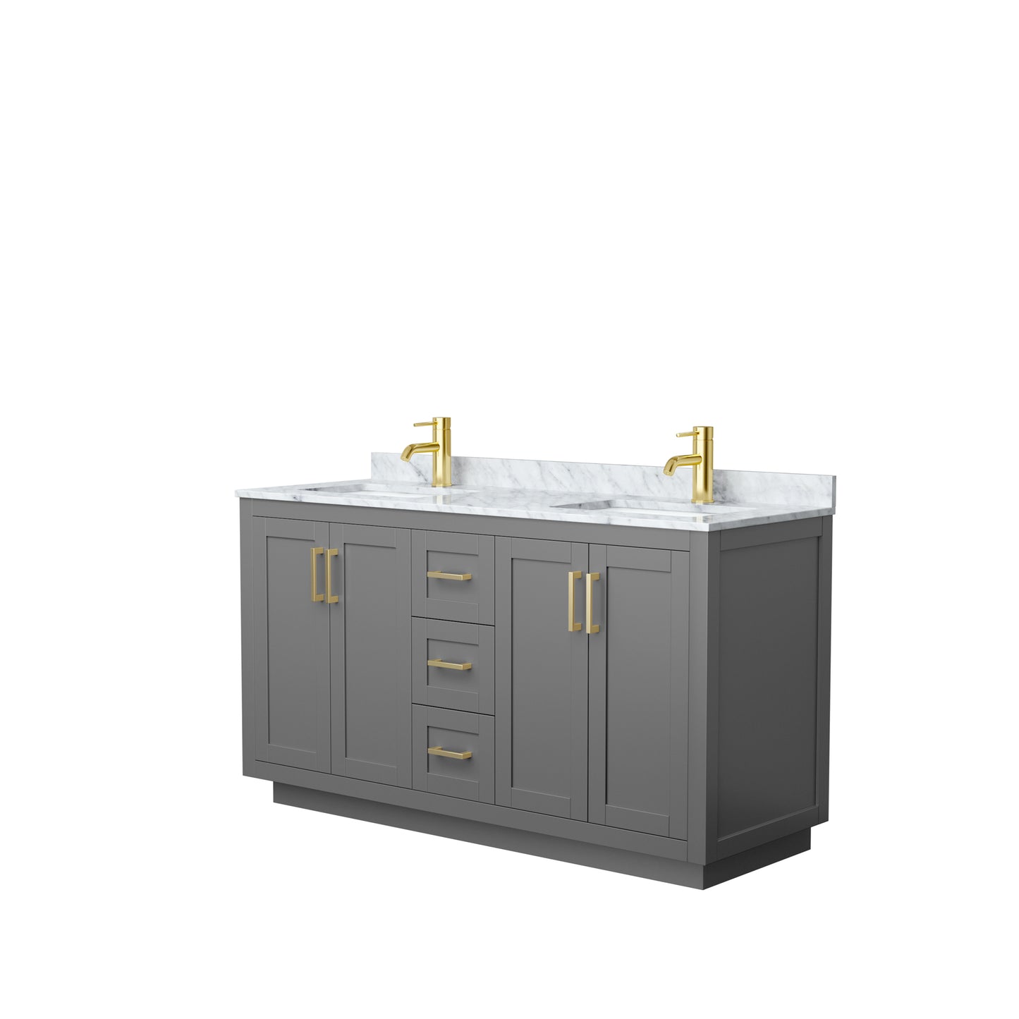 Miranda 60" Double Vanity in Dark Gray, Top, Square Sinks, Brushed Gold Trim