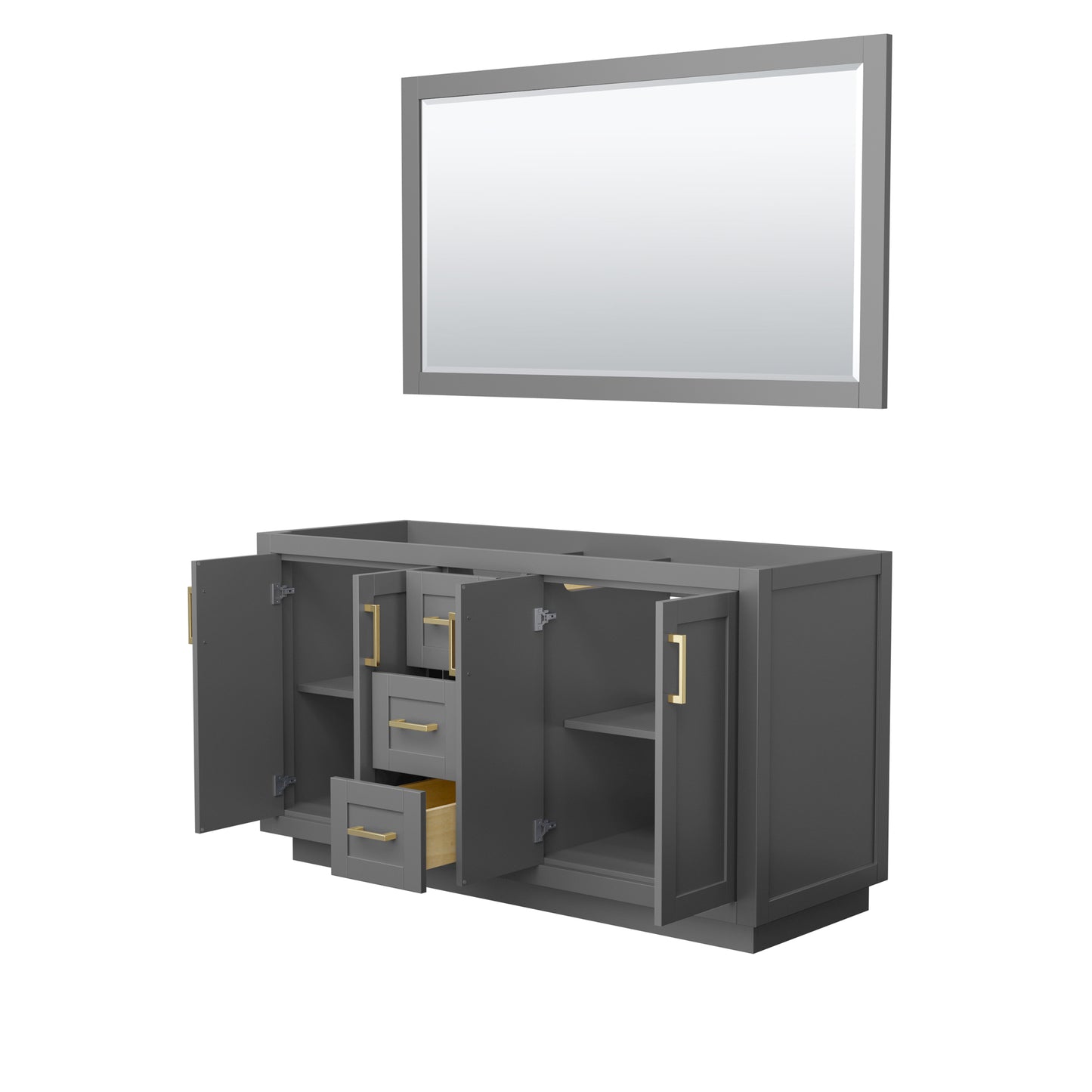 Miranda 60" Double Vanity in Dark Gray, No Top, Bruished Gold Trim, 58" Mirror