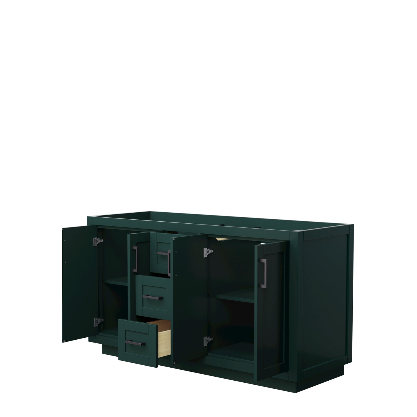 Miranda 60" Double Vanity in Green, No Top, No Sink, Matte Black Trim