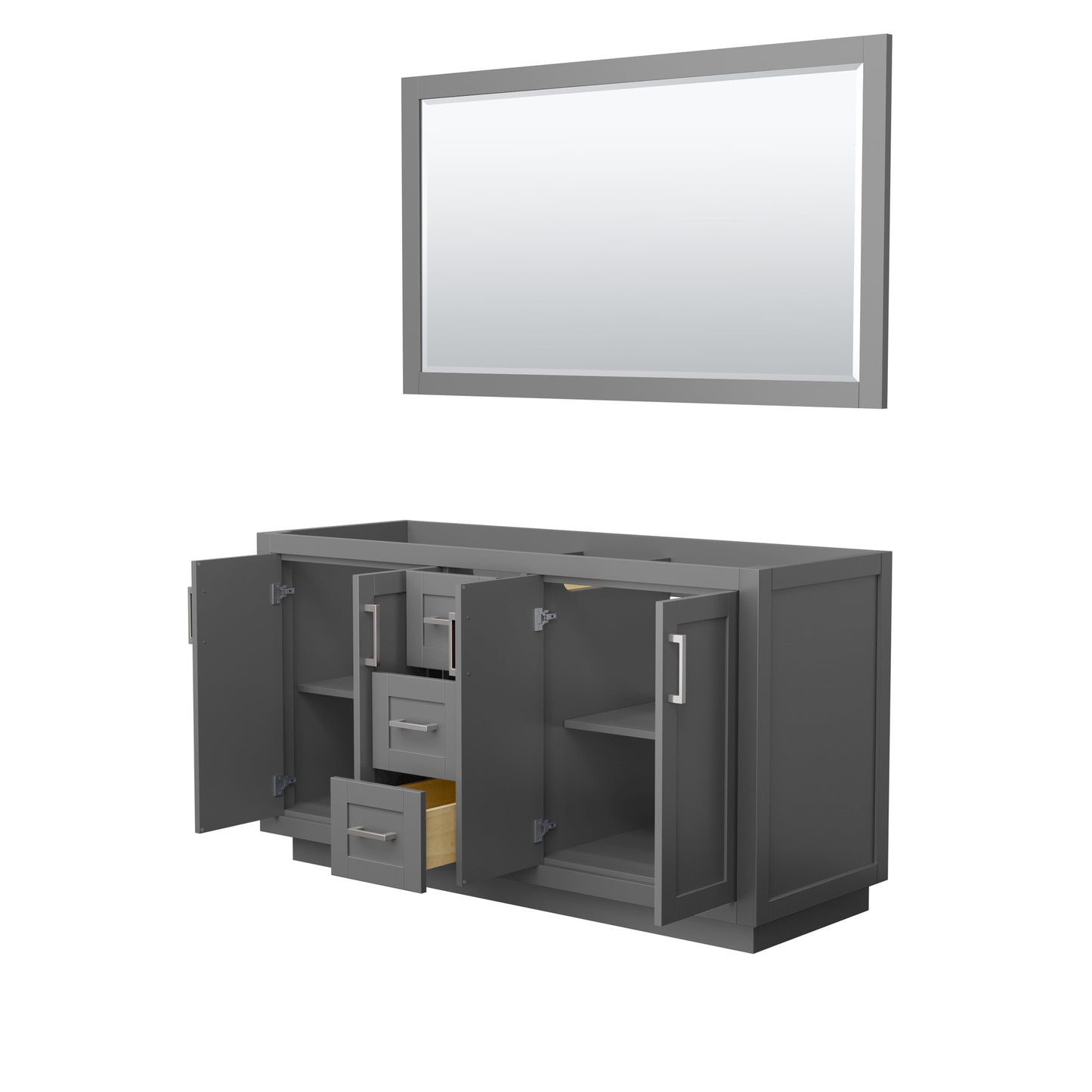 Miranda 60" Double Vanity in Dark Gray, No Top, Bruished Nickel Trim, 58" Mirror