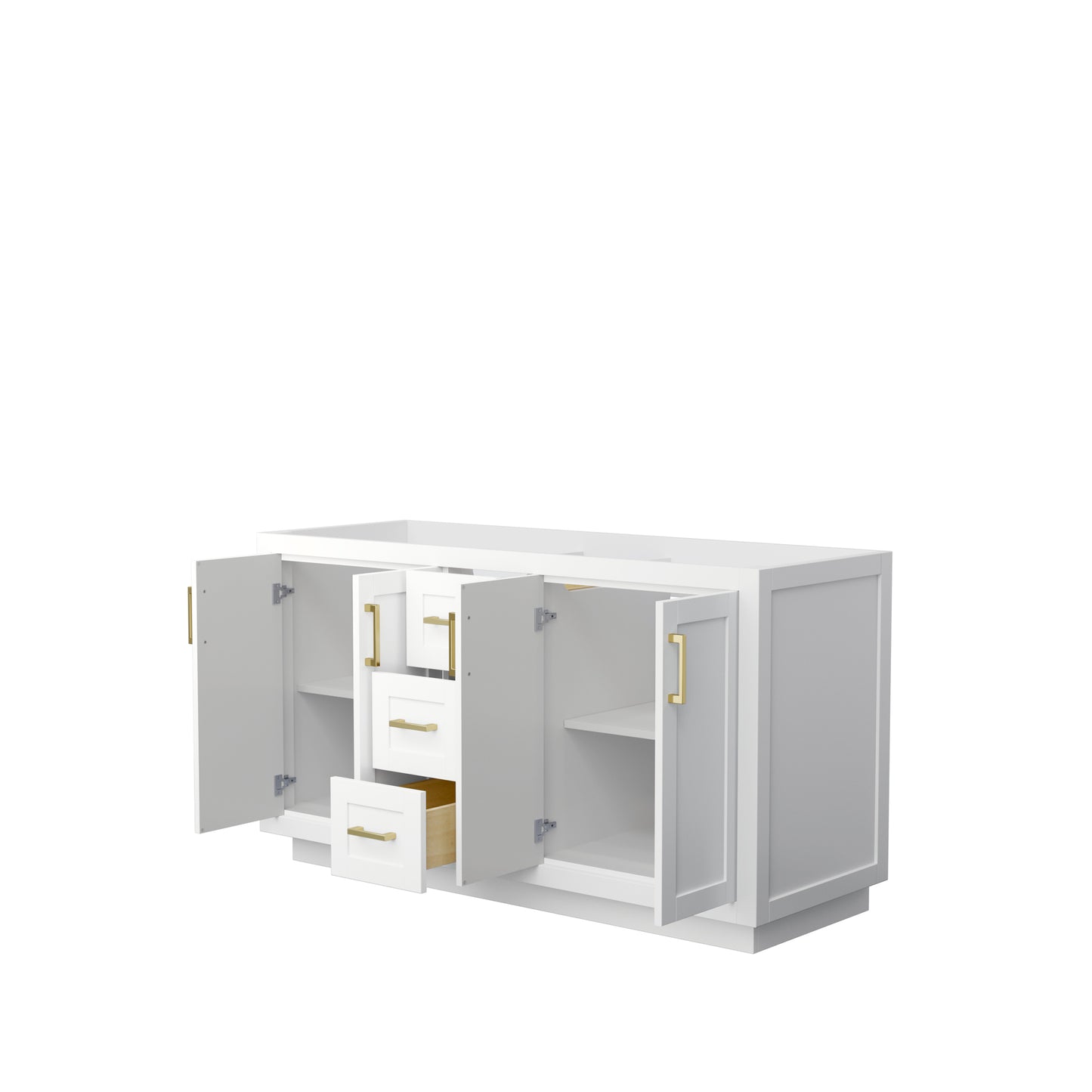 Miranda 60" Double Vanity in White, No Top, No Sink, Brushed Gold Trim