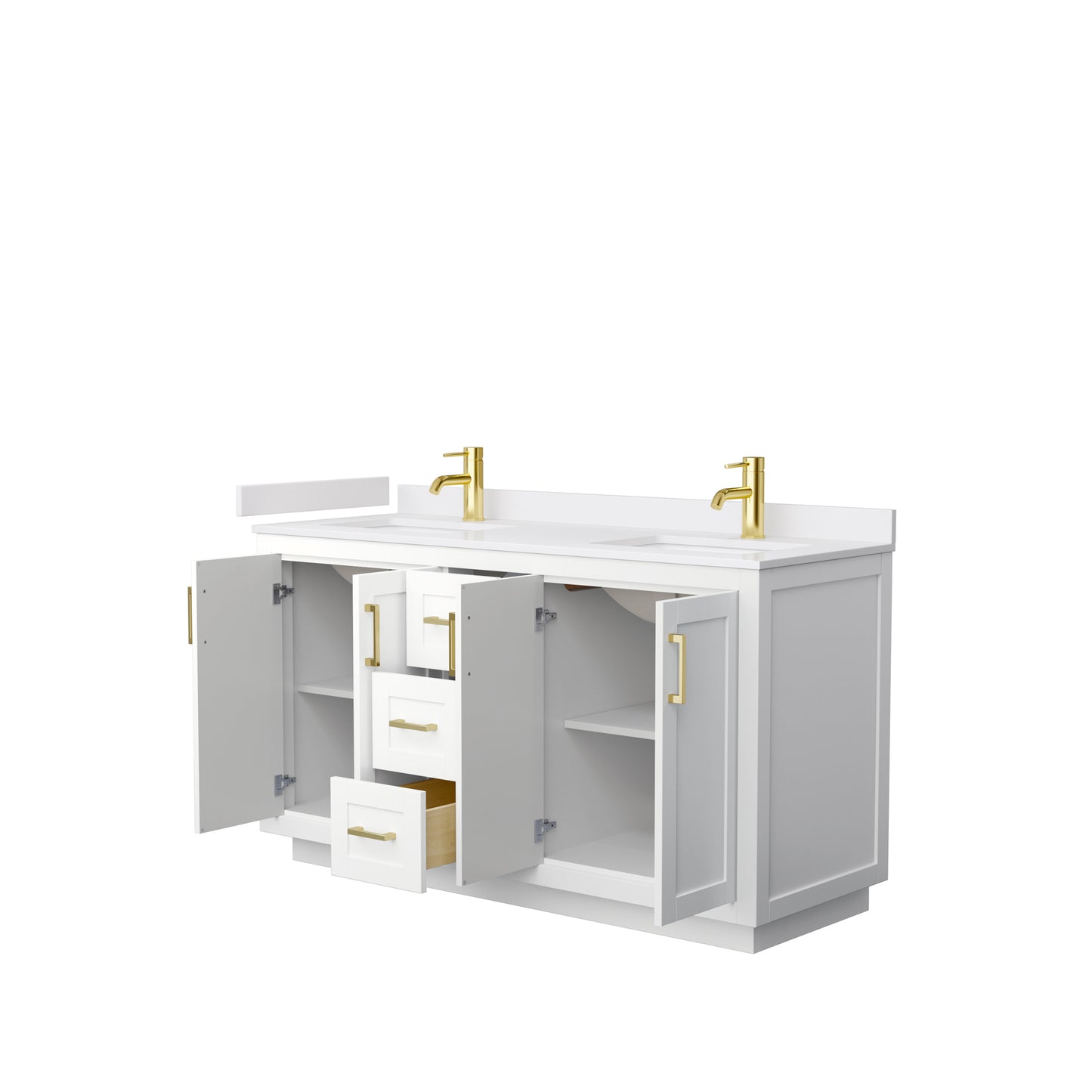 Miranda 60" Double Vanity in White, White Cultured Marble Top, Gold Trim
