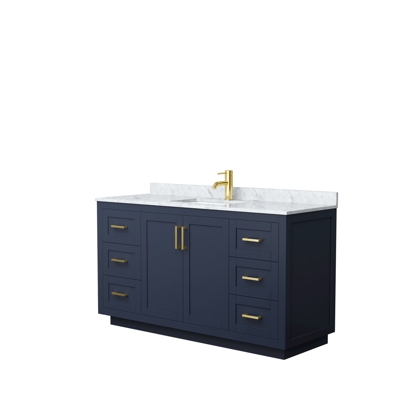 Miranda 60" Single Vanity in Dark Blue, Top, Square Sink, Brushed Gold Trim