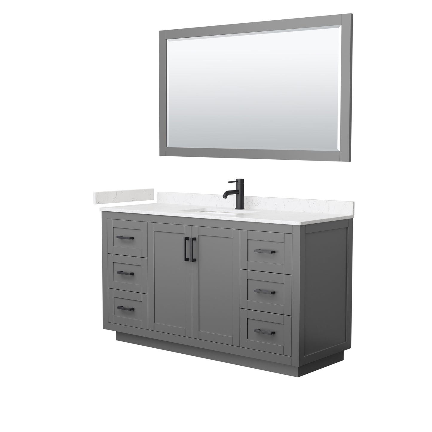 Miranda 60" Dark Gray Single Vanity, Carrara Marble Top, Black Trim, 58" Mirror