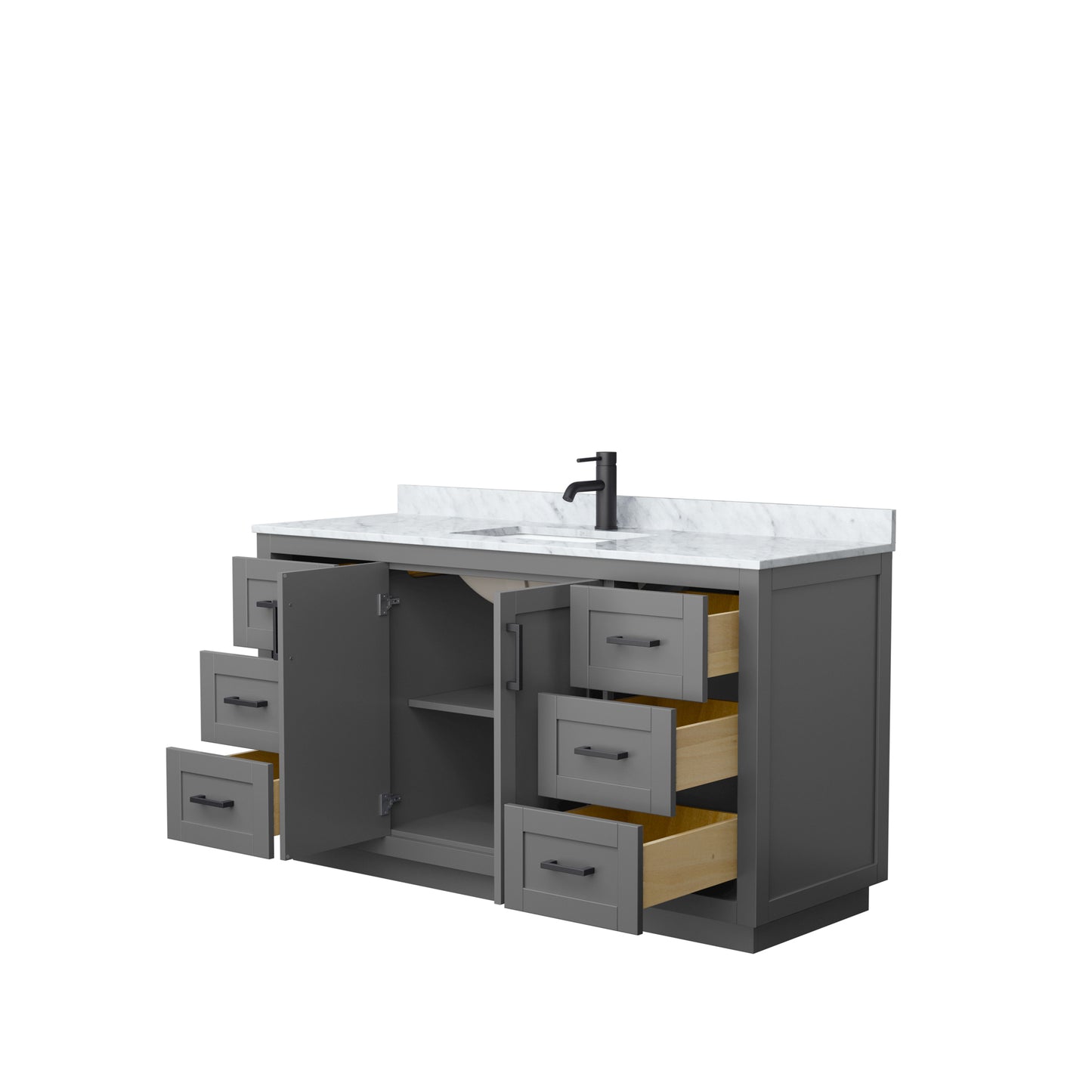 Miranda 60" Single Vanity in Dark Gray, Top, Square Sink, Matte Black Trim