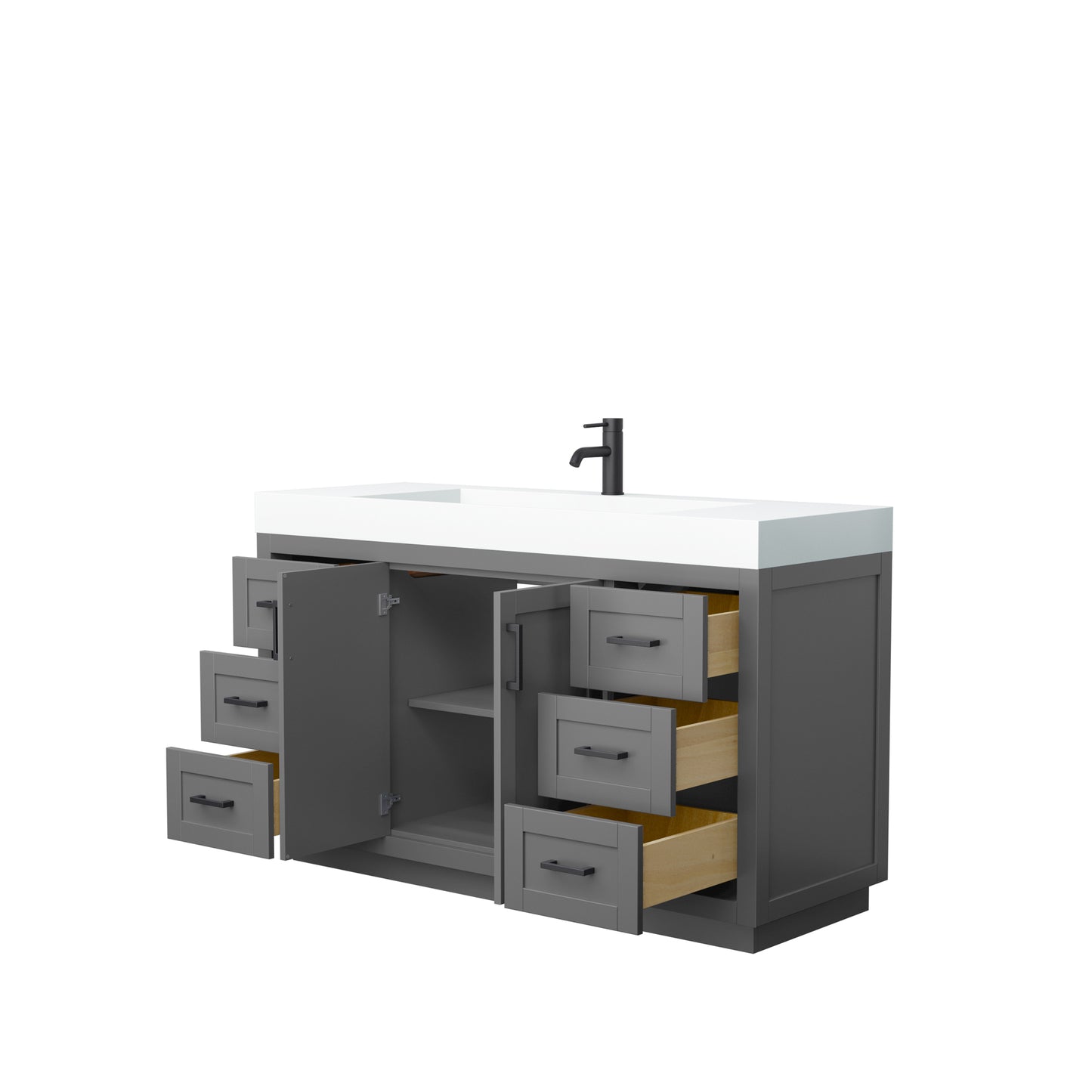 Miranda 60" Single Vanity in Dark Gray, 4" White Top, Integrated Black Trim