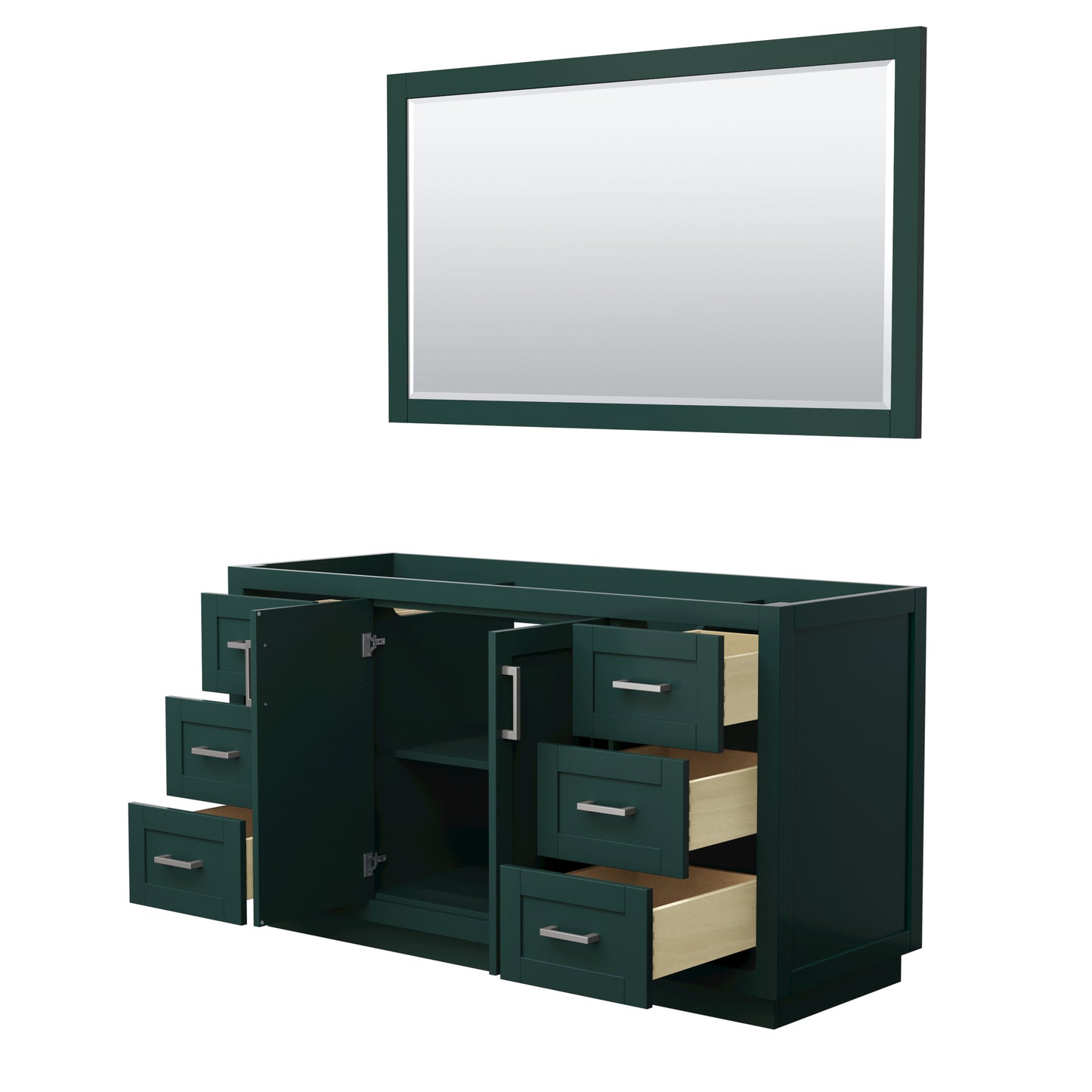 Miranda 60" Single Vanity in Green, No Top, Bruished Nickel Trim, 58" Mirror