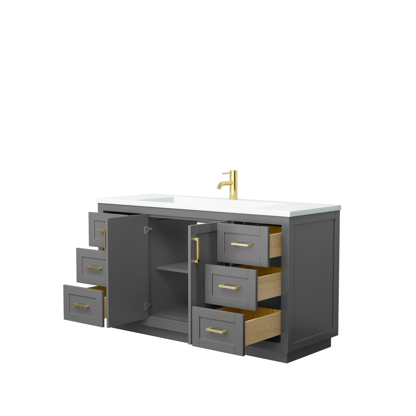 Miranda 60" Dark Gray Single Vanity, 1.25" White Top, Integrated Gold Trim