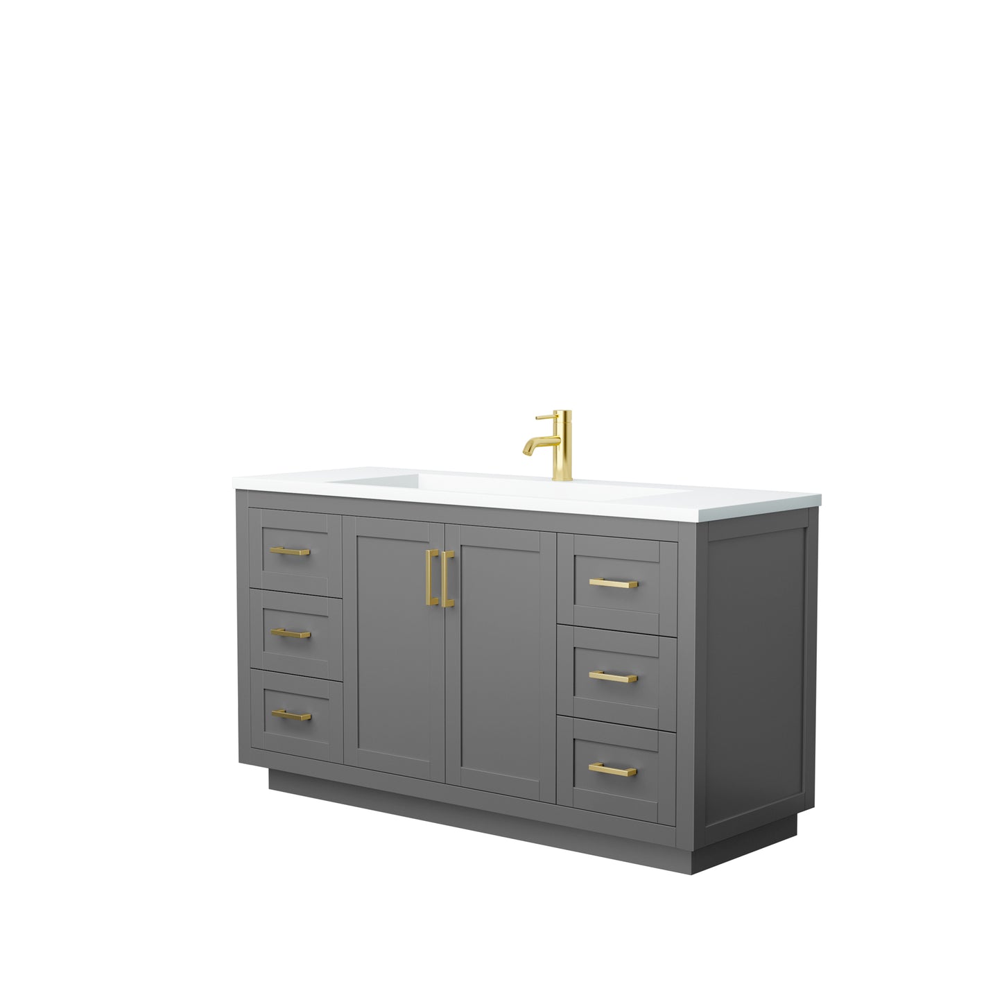 Miranda 60" Dark Gray Single Vanity, 1.25" White Top, Integrated Gold Trim