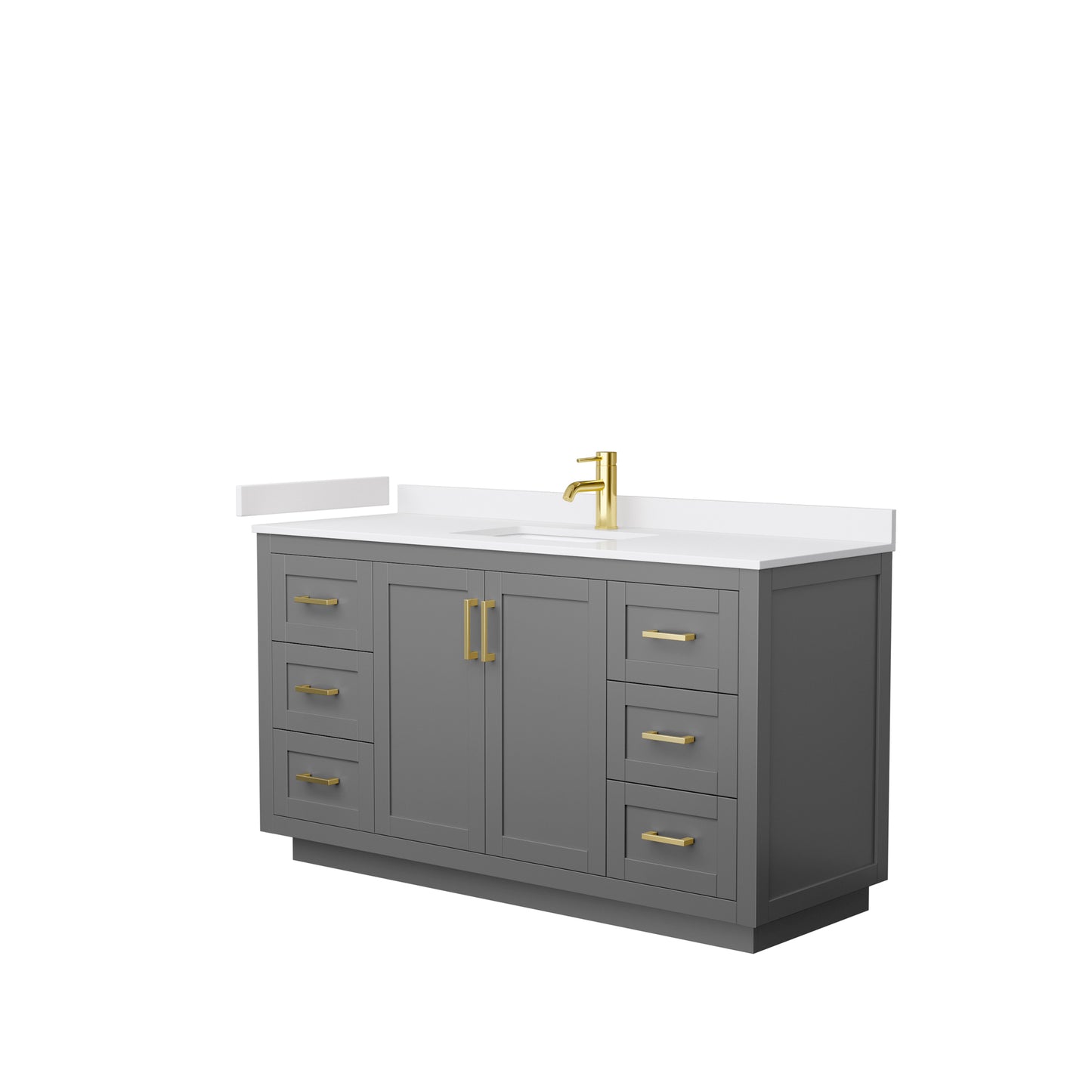 Miranda 60" Single Vanity in Dark Gray, White Cultured Marble Top, Gold Trim
