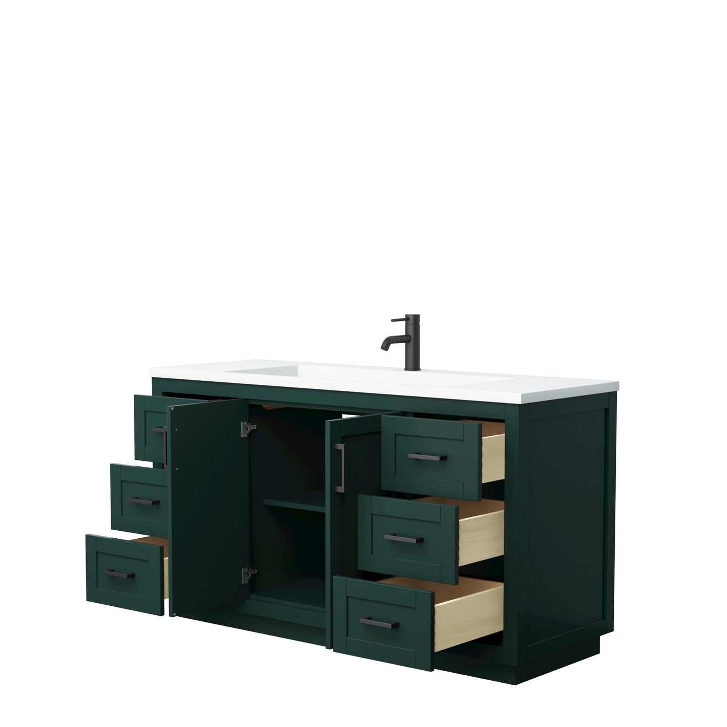 Miranda 60" Single Vanity in Green, 1.25" White Top, Integrated Matte Black Trim