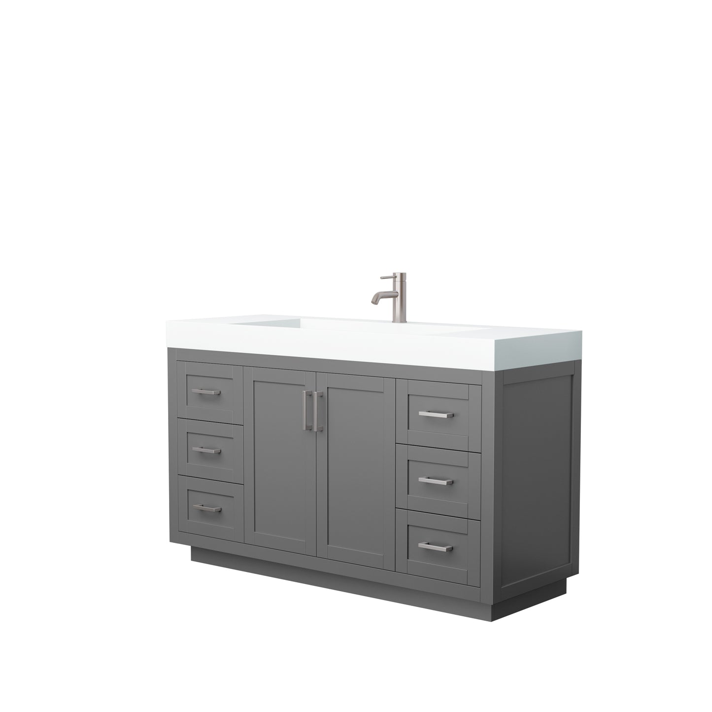 Miranda 60" Single Vanity in Dark Gray, 4" White Top, Integrated Nickel Trim