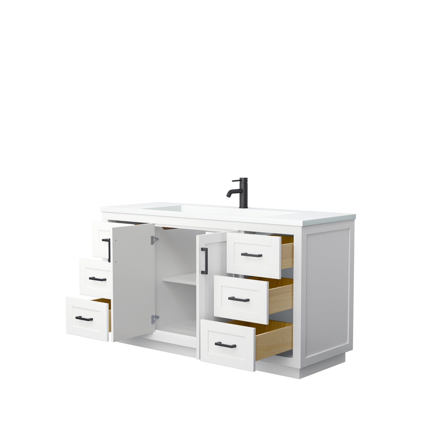 Miranda 60" Single Vanity in White, 1.25" White Top, Integrated Matte Black Trim