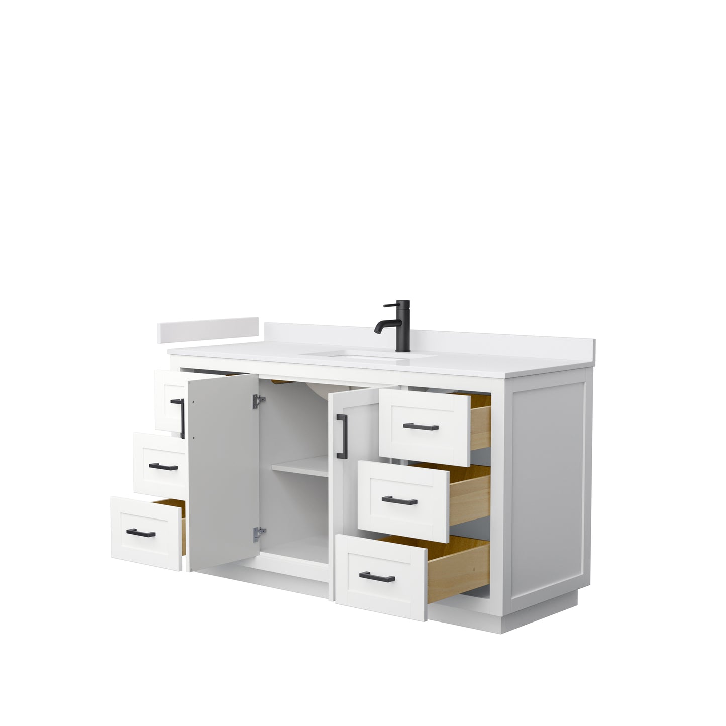 Miranda 60" Single Vanity in White, White Cultured Marble Top, Black Trim