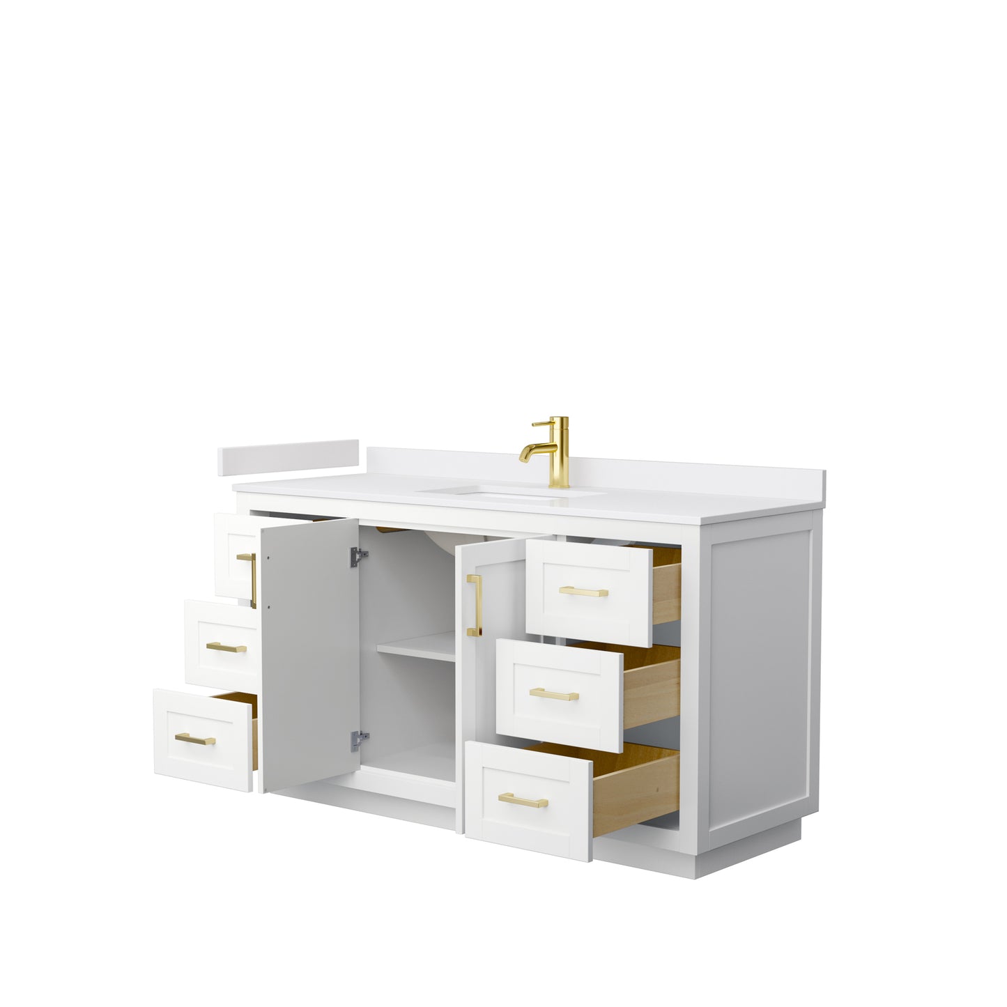 Miranda 60" Single Vanity in White, White Cultured Marble Top, Gold Trim