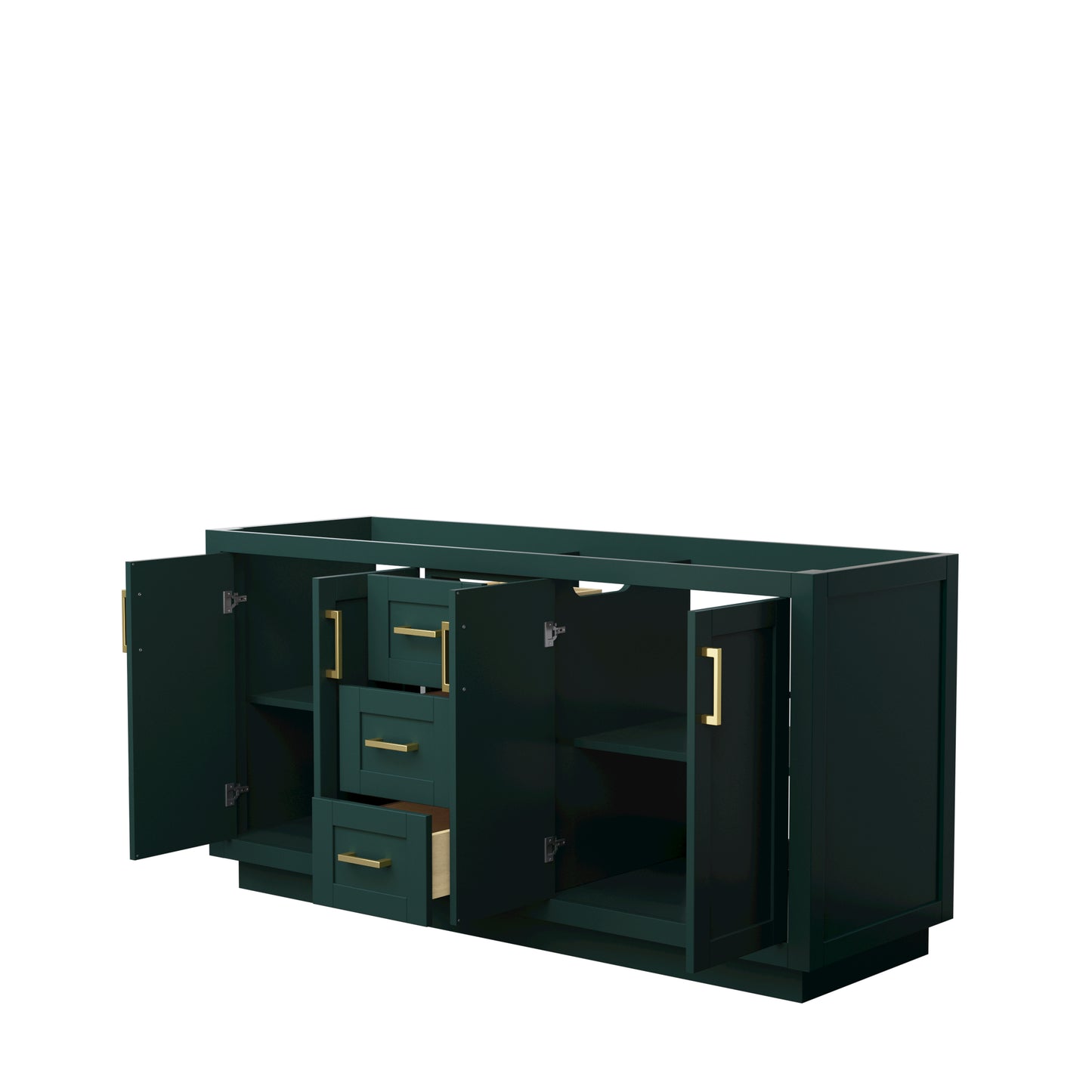 Miranda 66" Double Vanity in Green, No Top, No Sink, Brushed Gold Trim