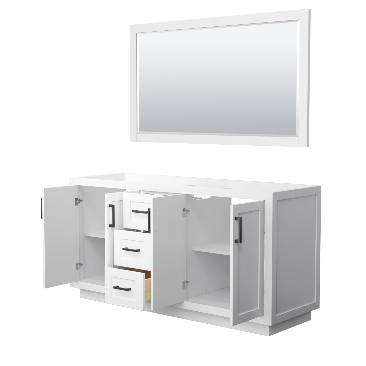 Miranda 66" Double Vanity in White, No Top, Matte Black Trim, 58" Mirror