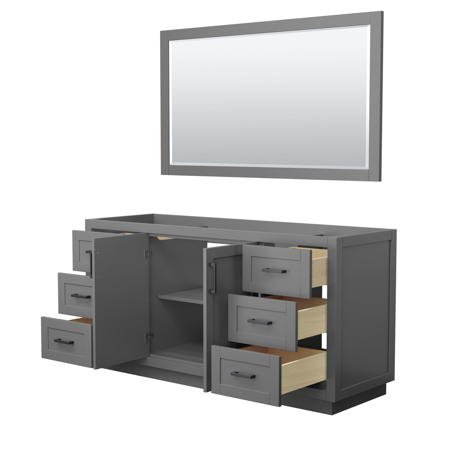 Miranda 66" Single Vanity in Dark Gray, No Top, Matte Black Trim, 58" Mirror