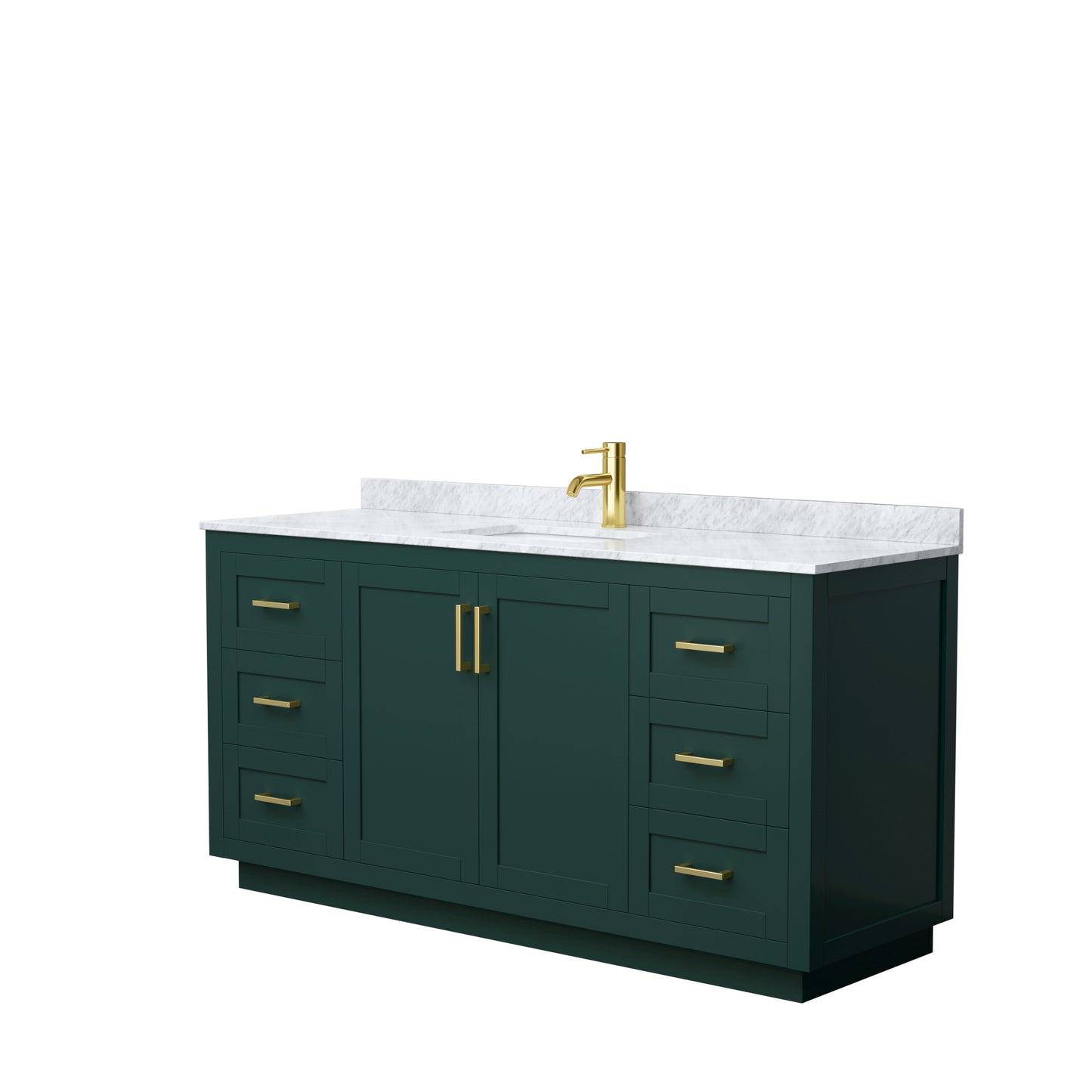 Miranda 66" Single Vanity in Green, Top, Square Sink, Brushed Gold Trim