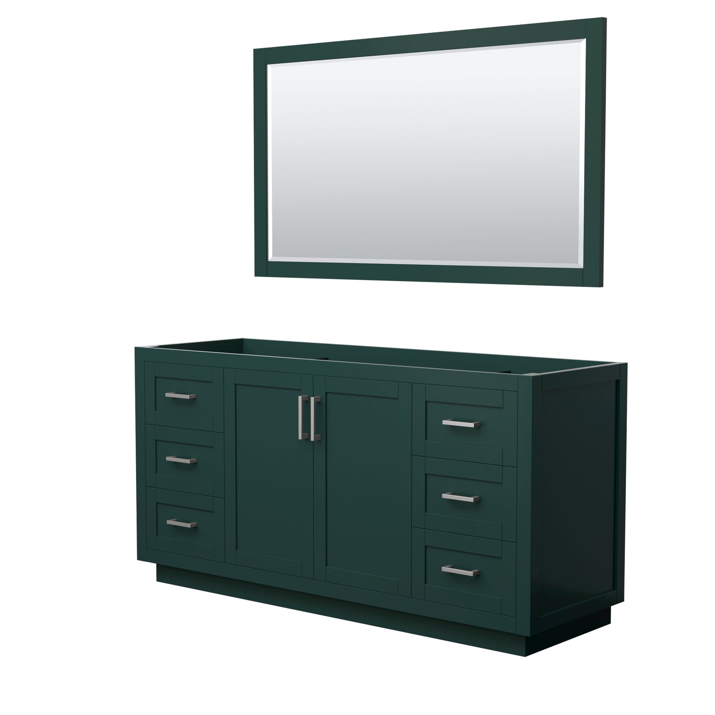 Miranda 66" Single Vanity in Green, No Top, Bruished Nickel Trim, 58" Mirror