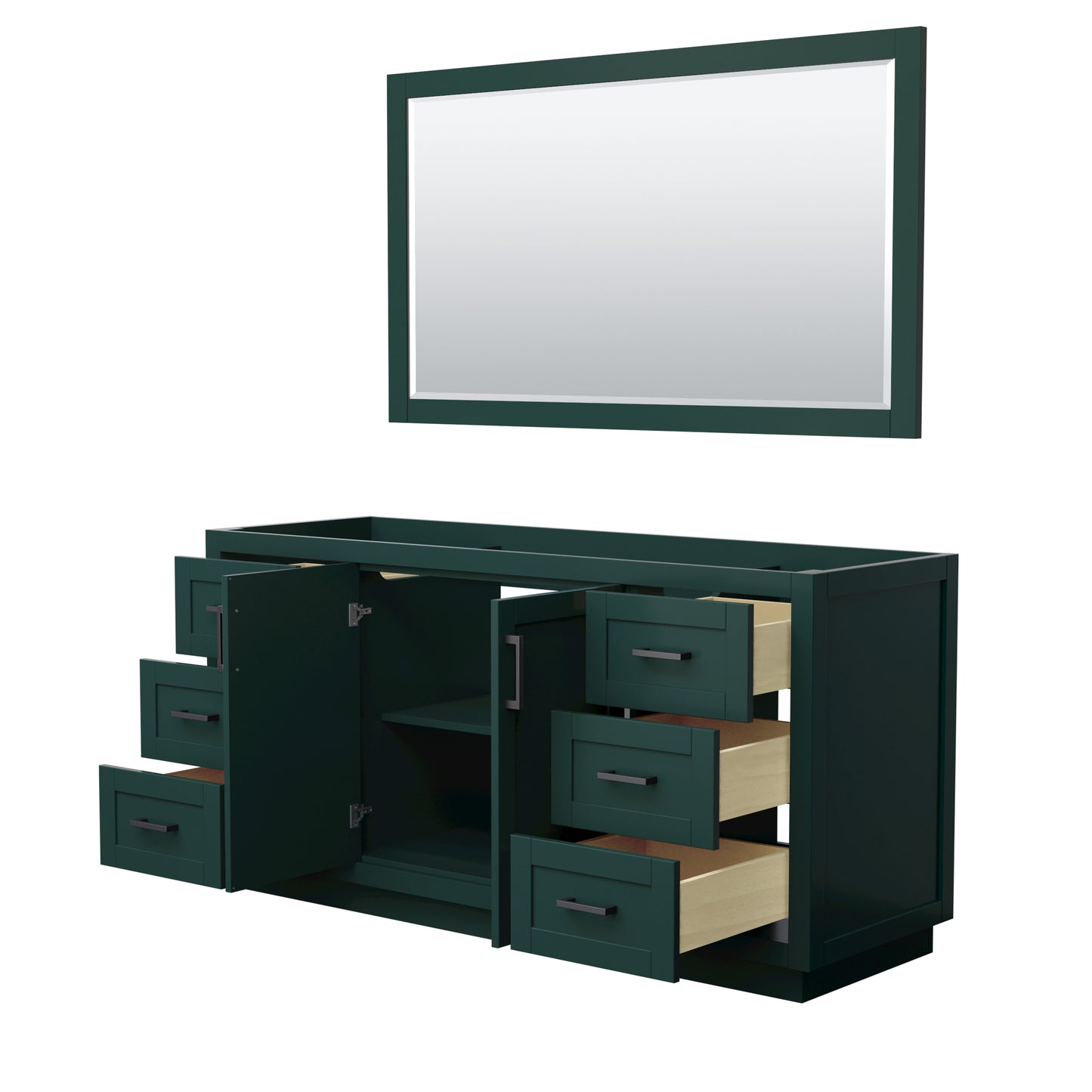 Miranda 66" Single Vanity in Green, No Top, Matte Black Trim, 58" Mirror