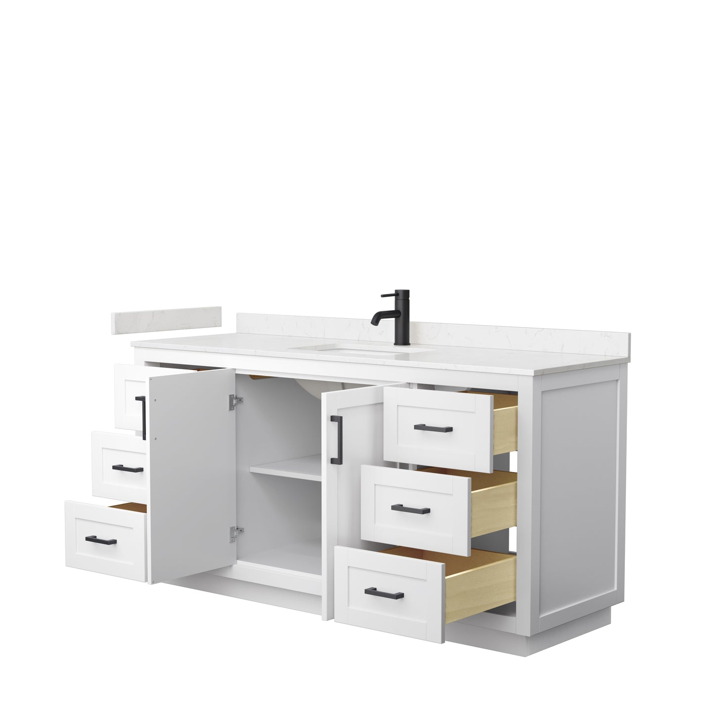 Miranda 66" Single Vanity in White, Carrara Cultured Marble Top, Black Trim