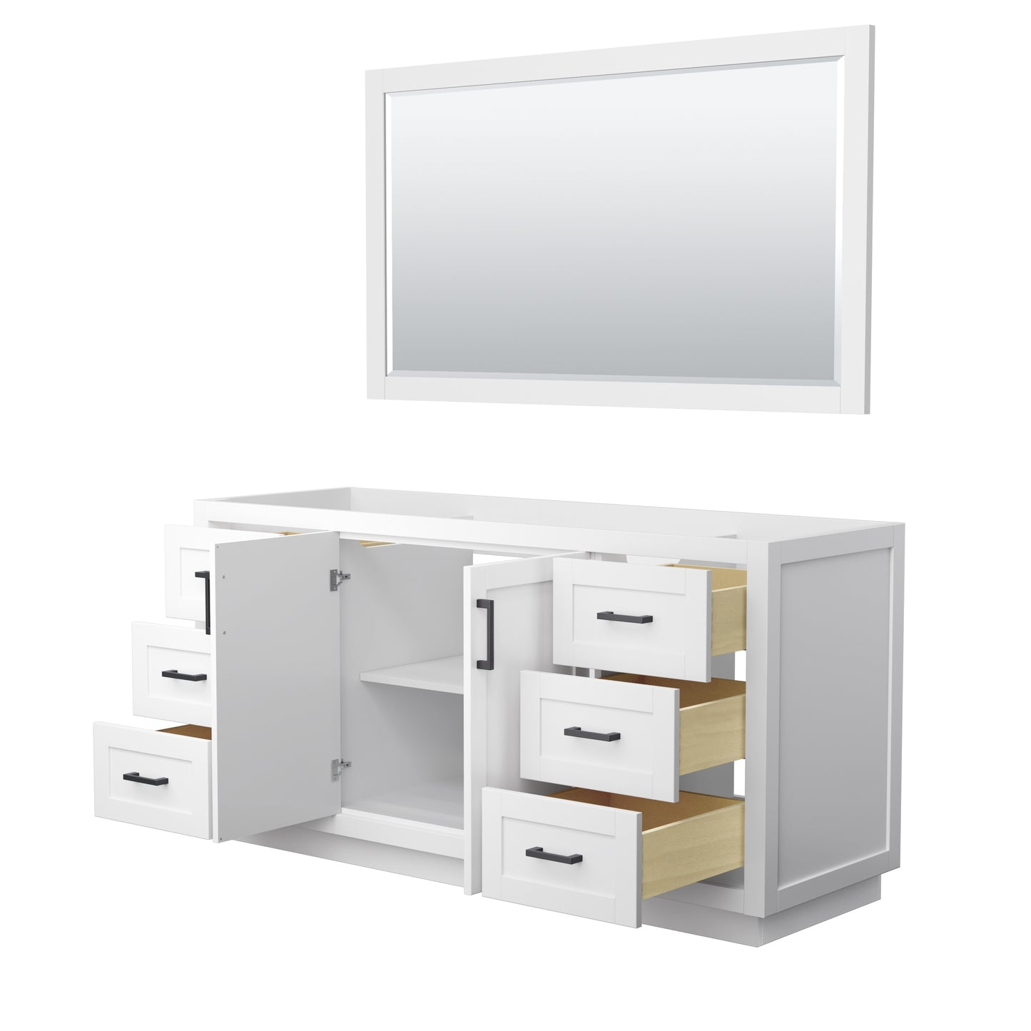 Miranda 66" Single Vanity in White, No Top, Matte Black Trim, 58" Mirror